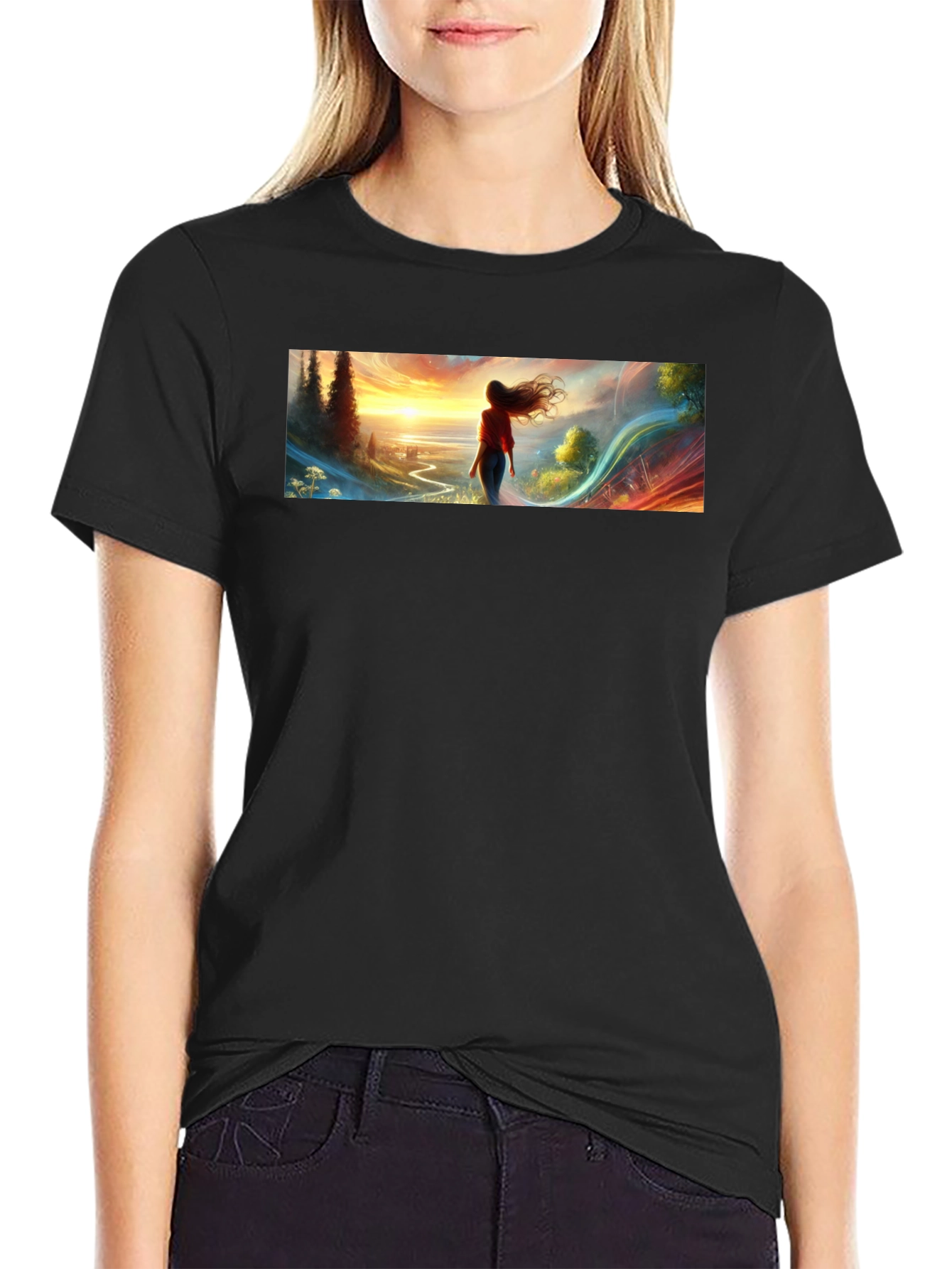 Scenic Sunset Graphic Tee - Black