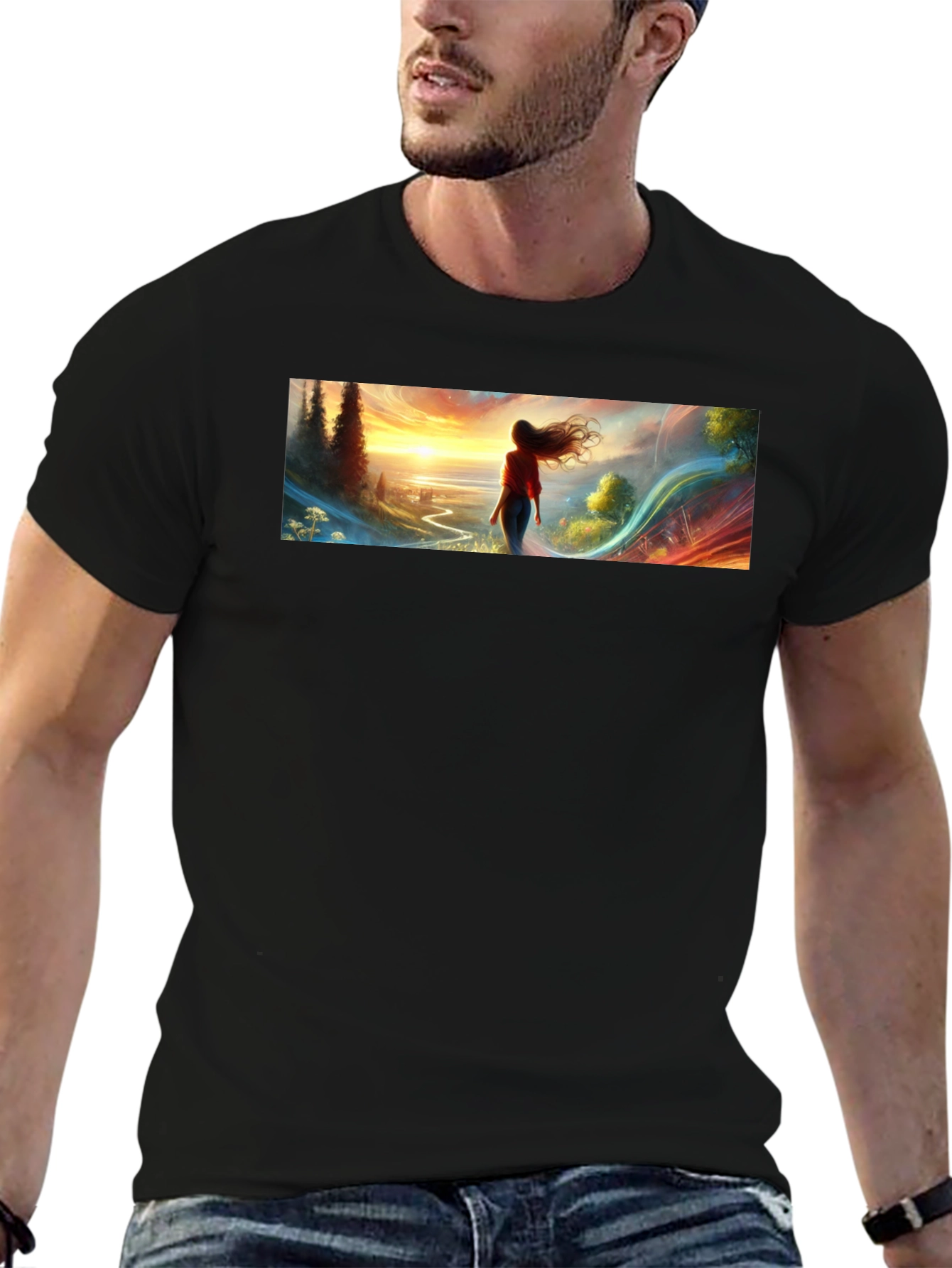 Scenic Sunset Graphic Tee - Black