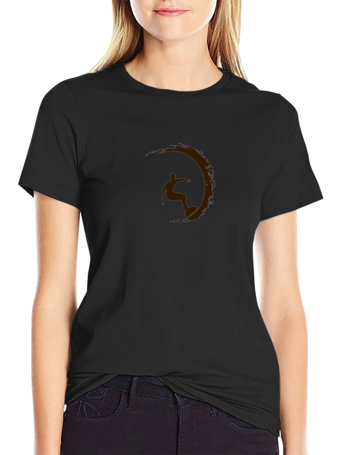 Mens Black Graphic Tee - Surfer Silhouette