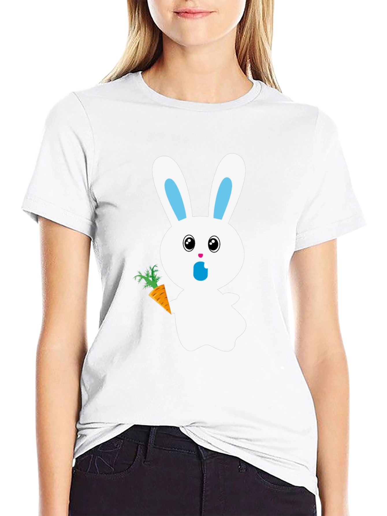 Bunny with Carrot Graphic Tee - Black Cotton T-Shirt