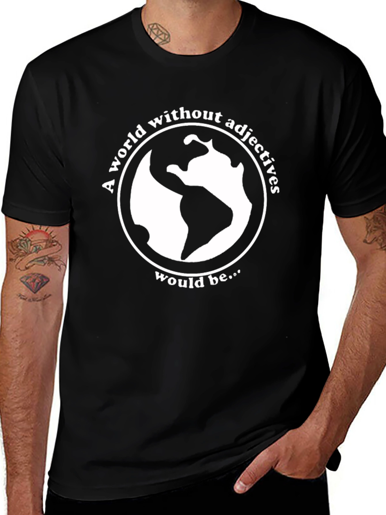 Adjective-Free World T-Shirt - Black Graphic Tee