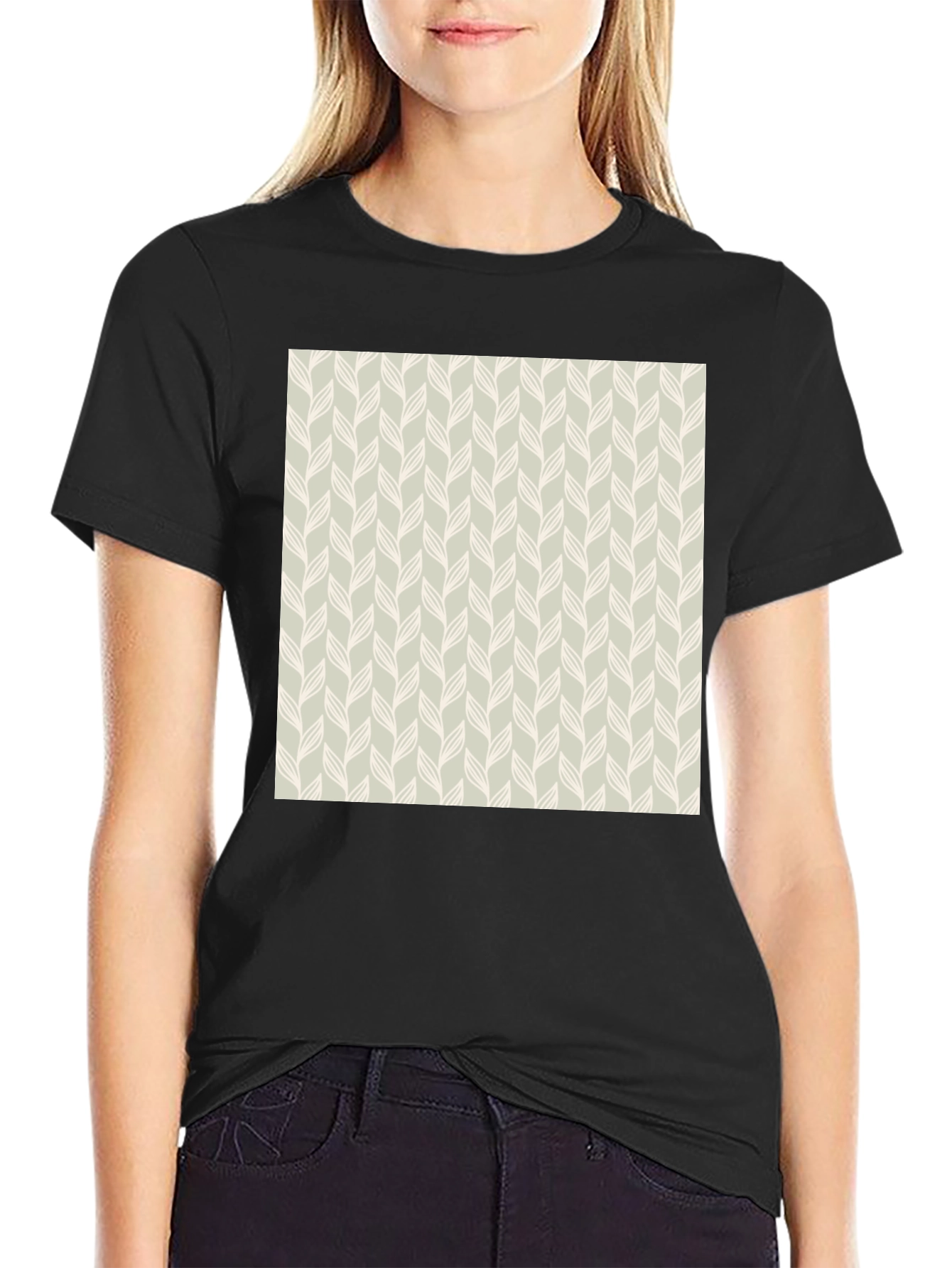 Patterned Casual Black Tee