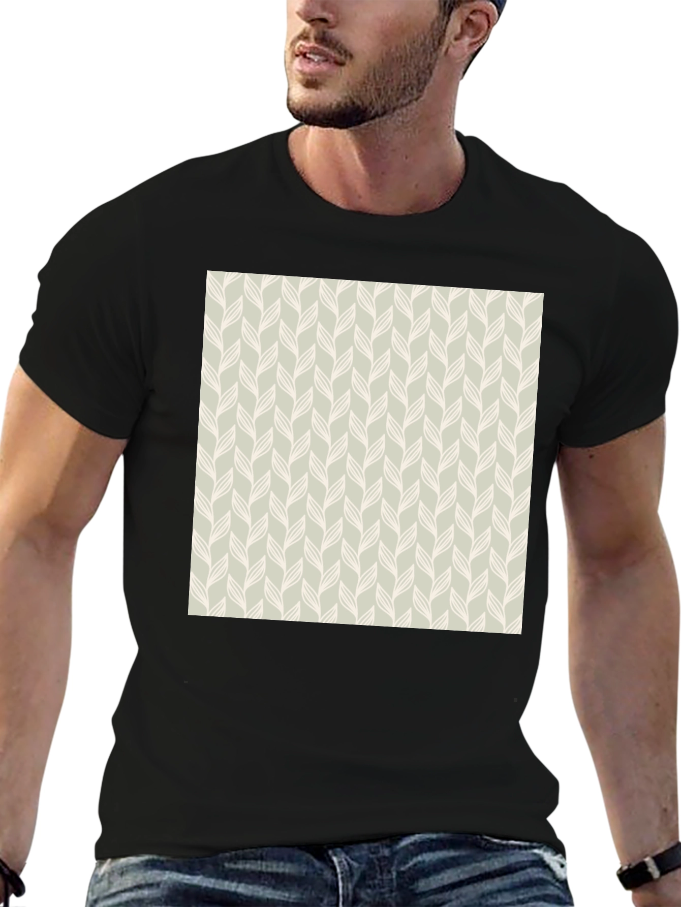 Patterned Casual Black Tee