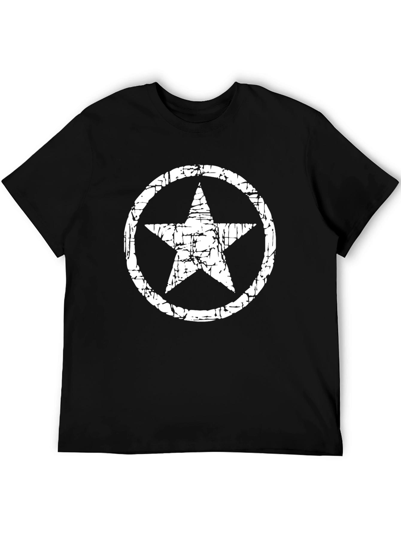 Distressed Star Circle Graphic Black T-Shirt