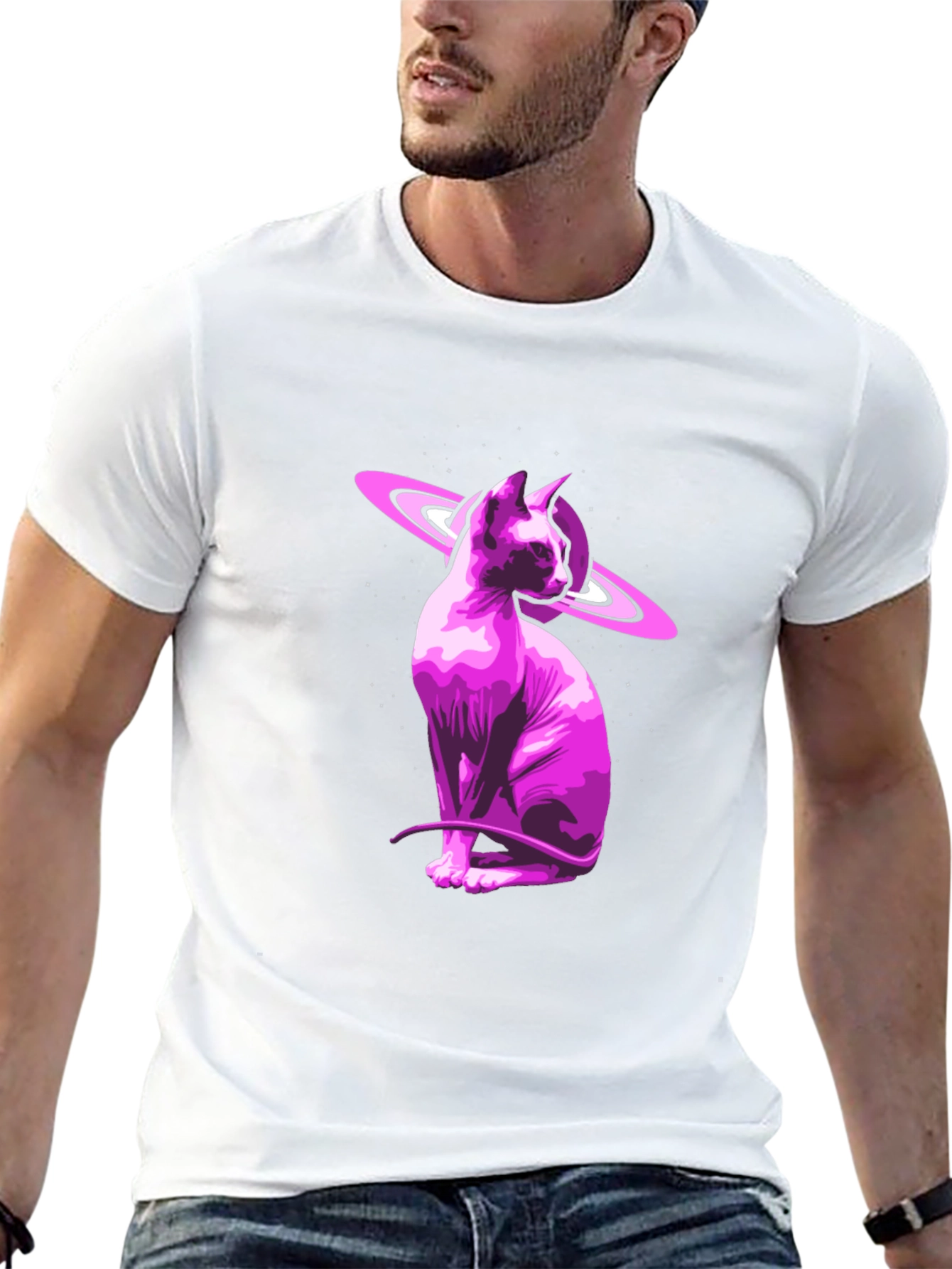 Cosmic Sphynx Cat Graphic Tee - Black