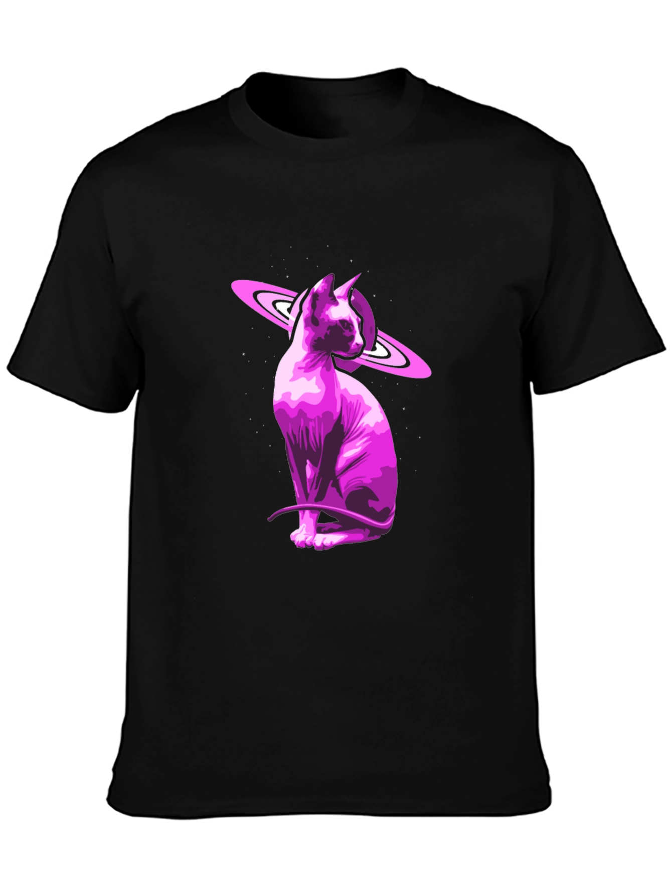 Cosmic Sphynx Cat Graphic Tee - Black