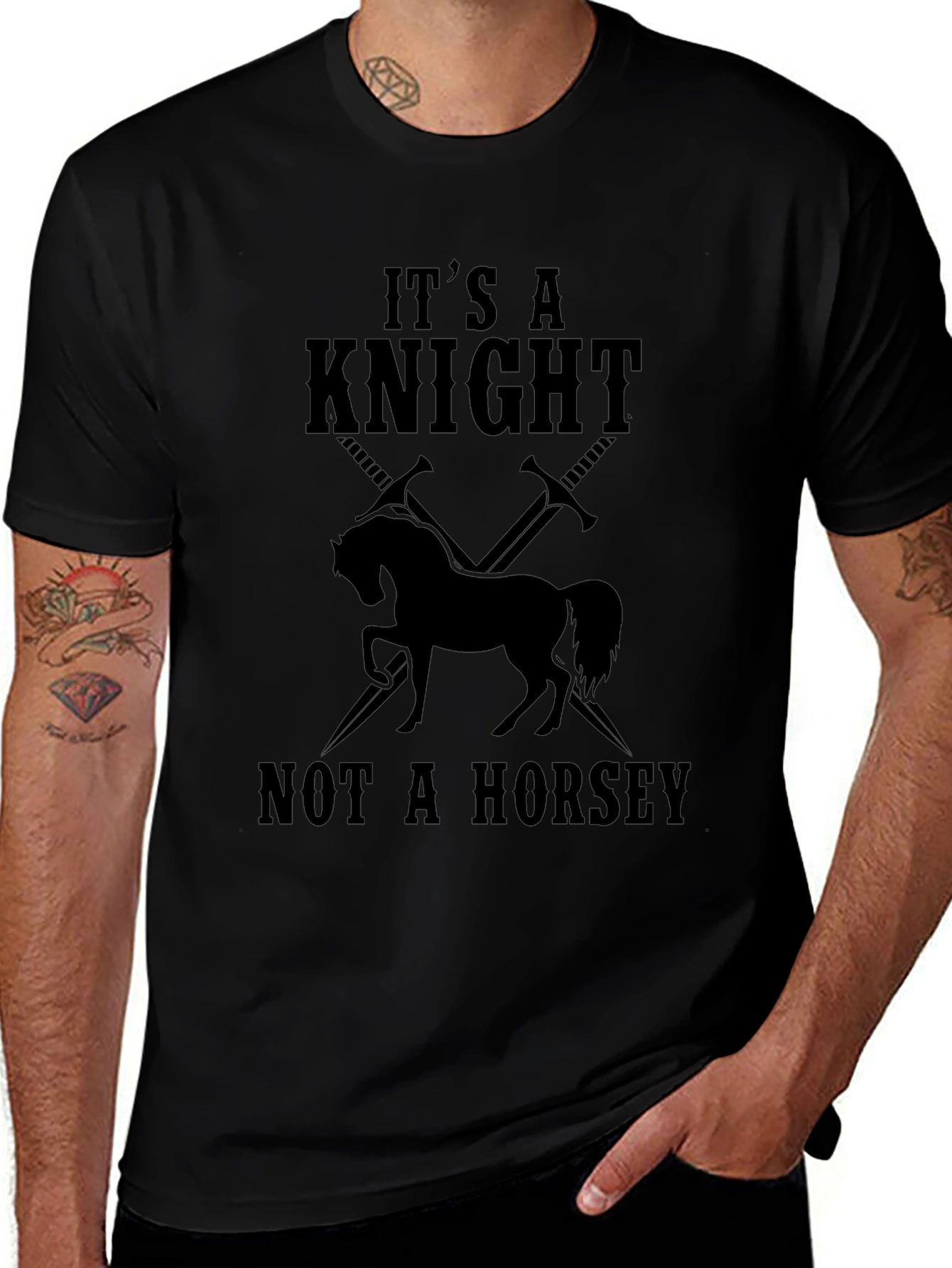 Its a Knight Not a Horsey Black T-Shirt