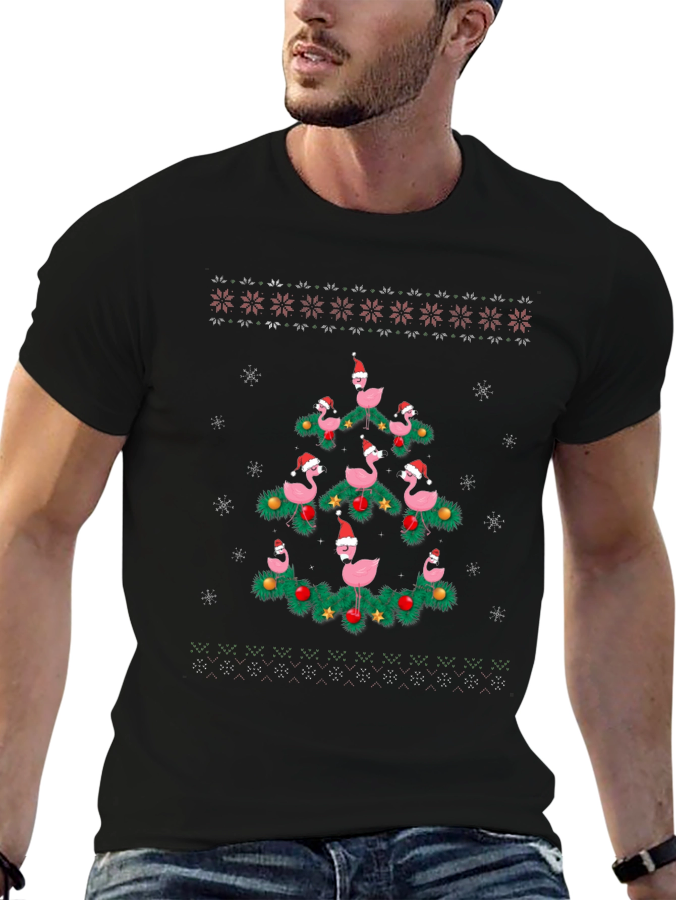 Festive Flamingo Christmas Tree T-Shirt