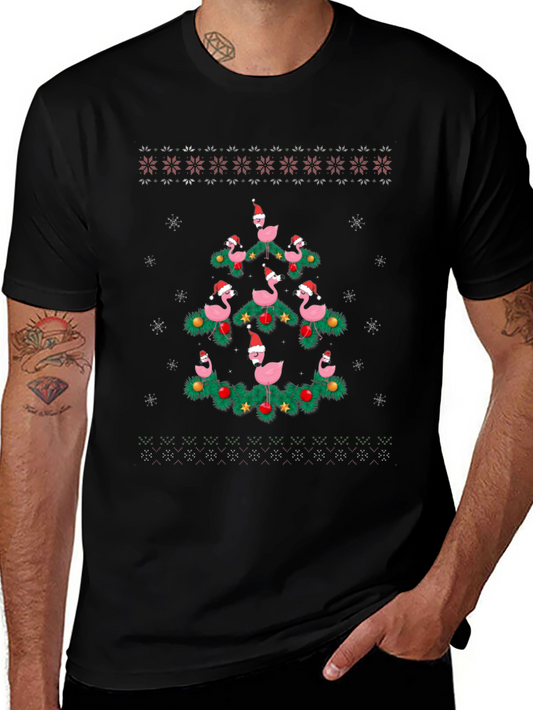 Festive Flamingo Christmas Tree T-Shirt