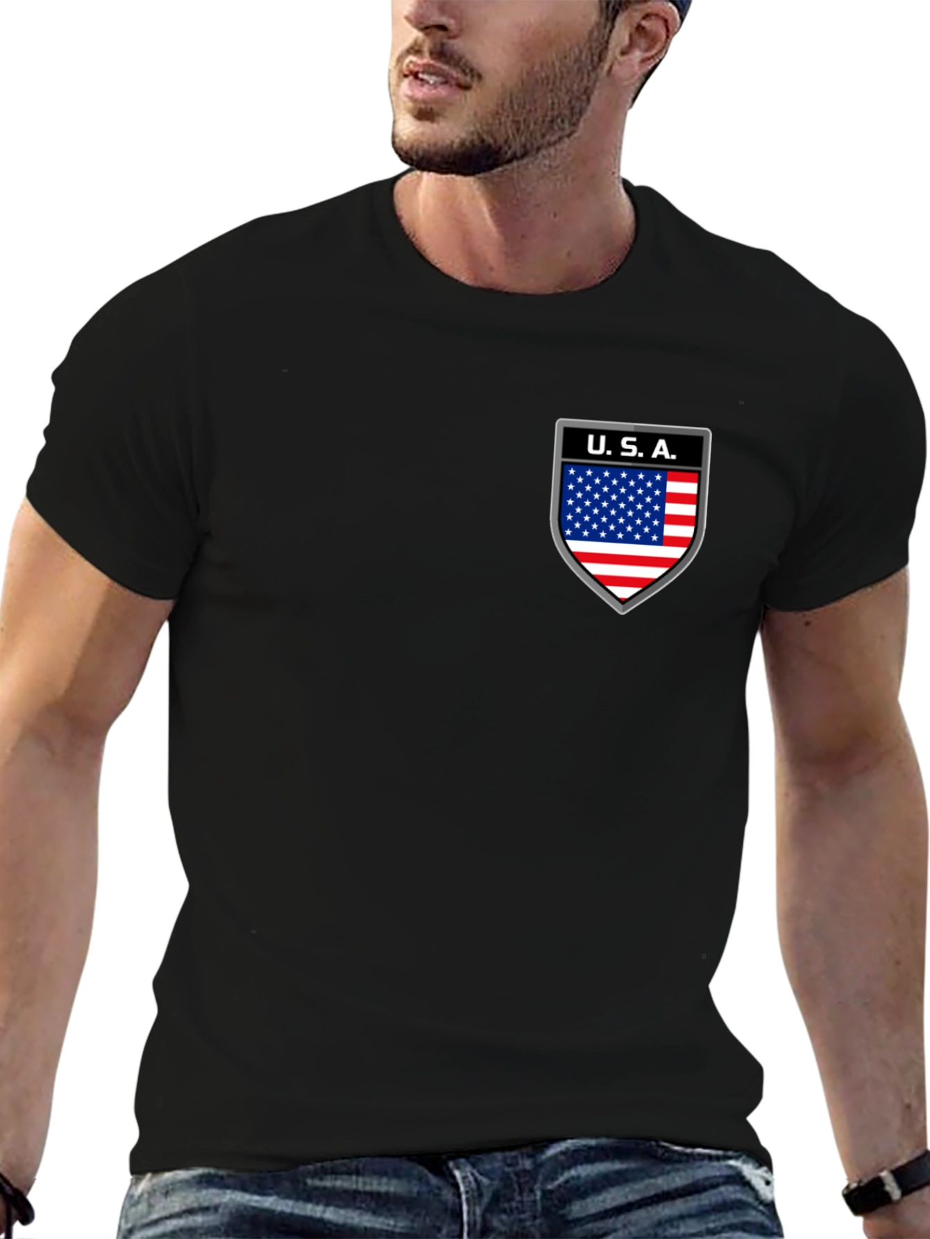 Mens Black USA Shield Graphic T-Shirt