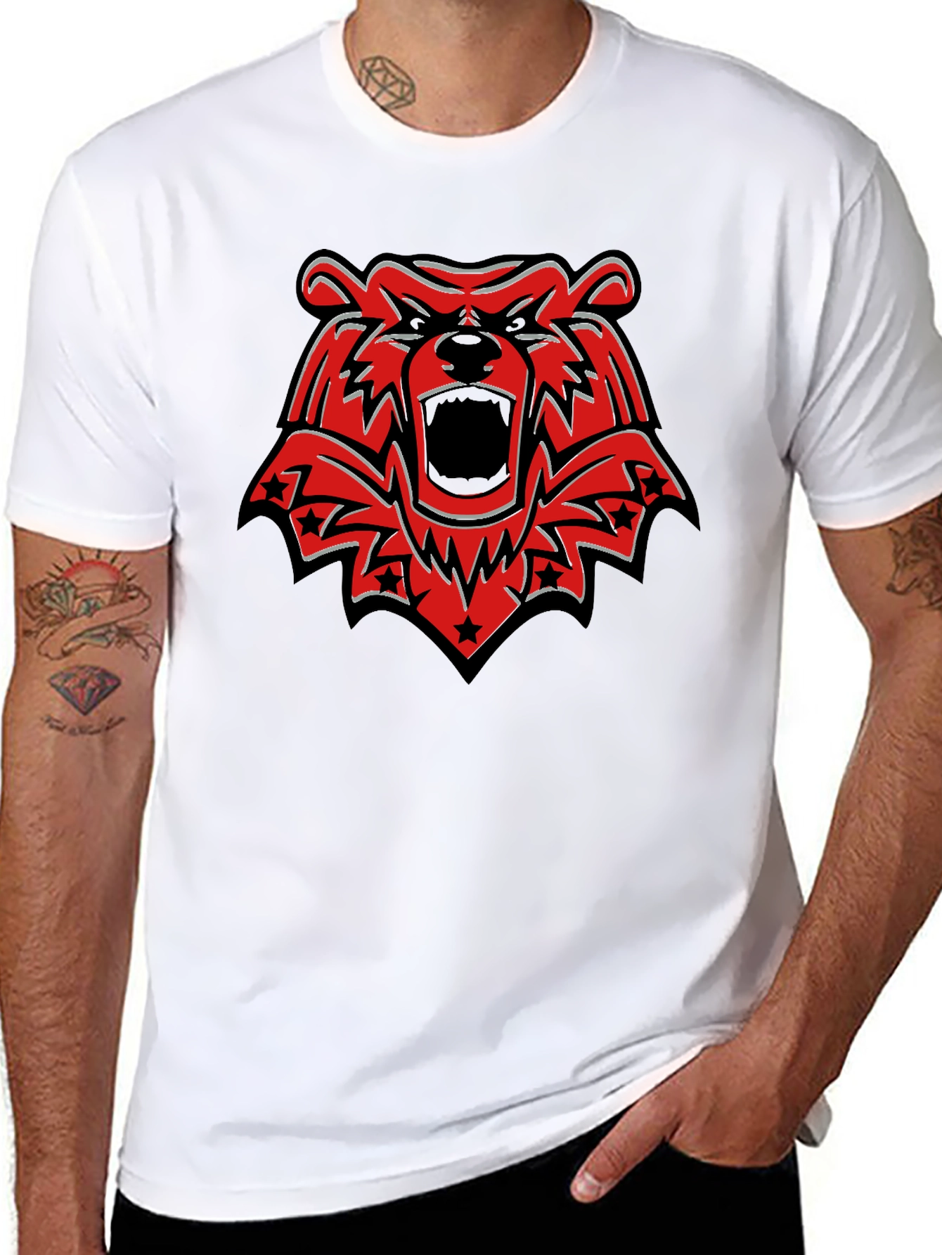 Black T-Shirt with Red Grizzly Bear Graphic