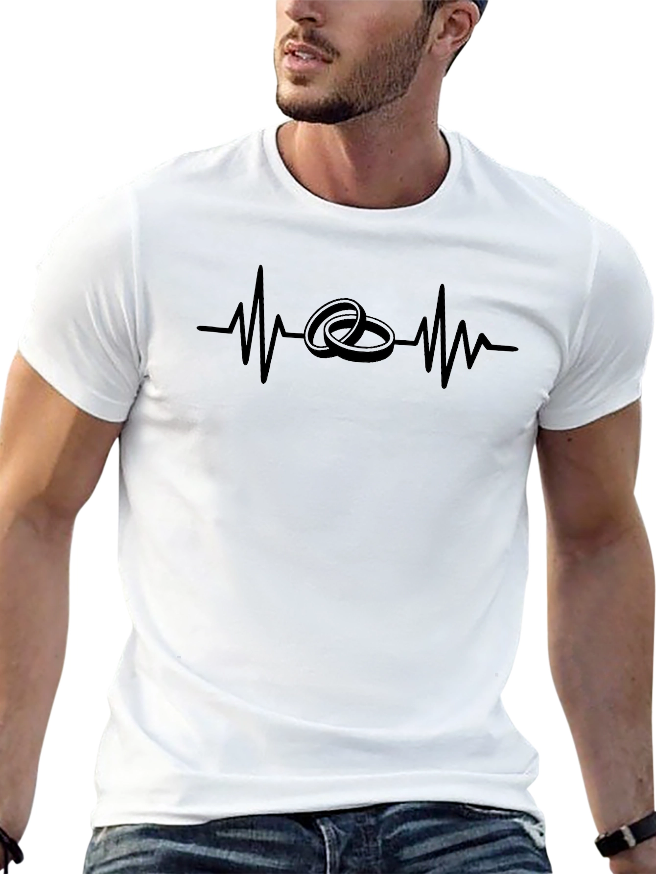 Heartbeat Wedding Rings T-Shirt - Black