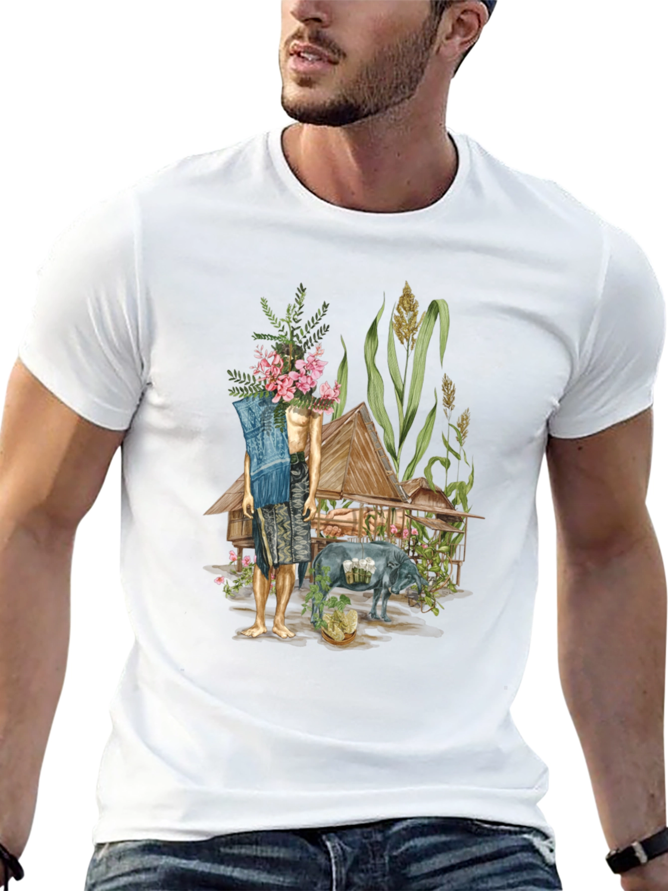 Unique Graphic Tee: Thai Village Design