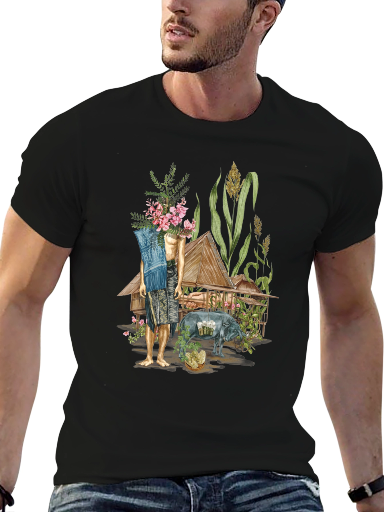 Unique Graphic Tee: Thai Village Design