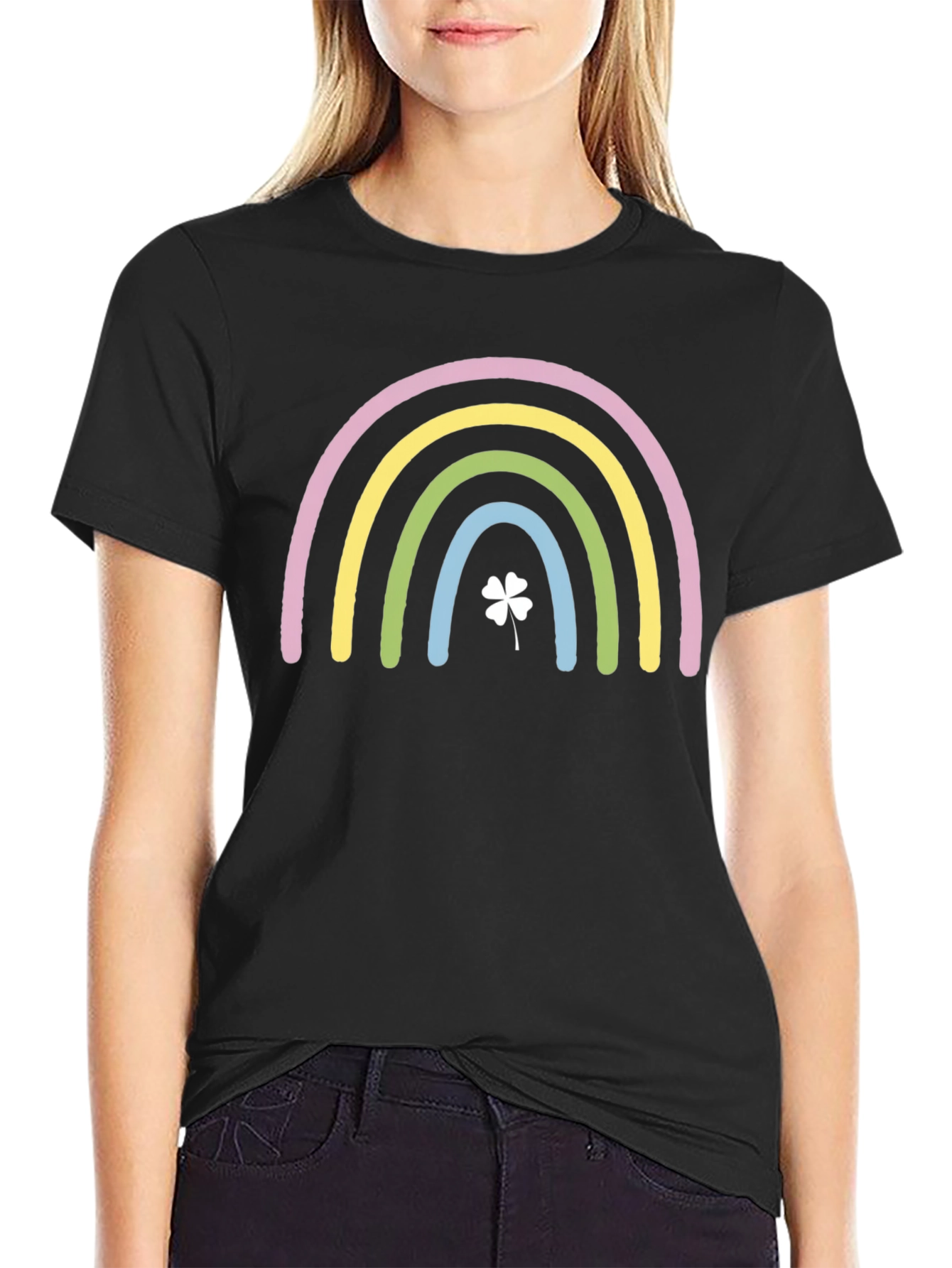 Rainbow Clover Graphic Black T-Shirt