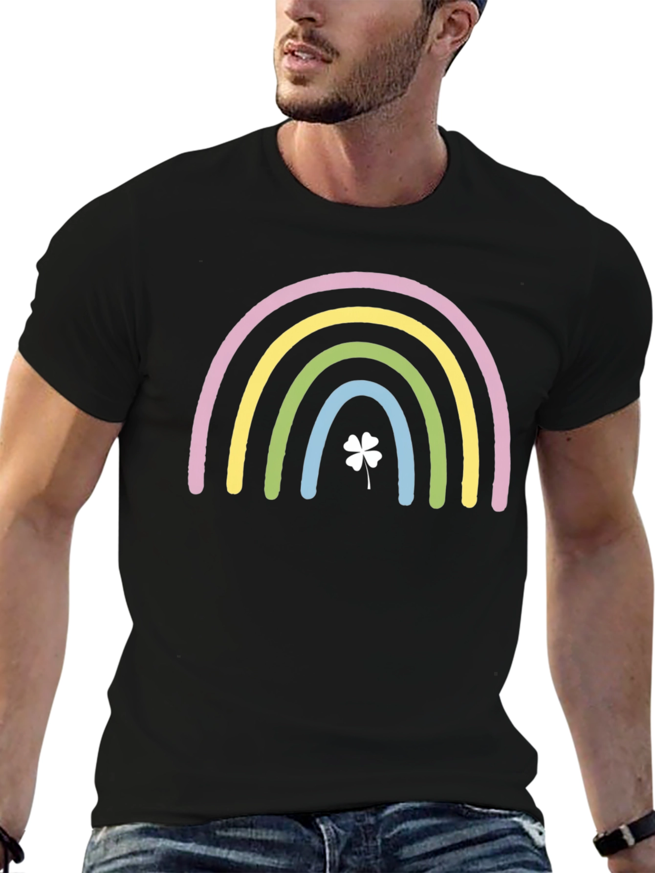 Rainbow Clover Graphic Black T-Shirt