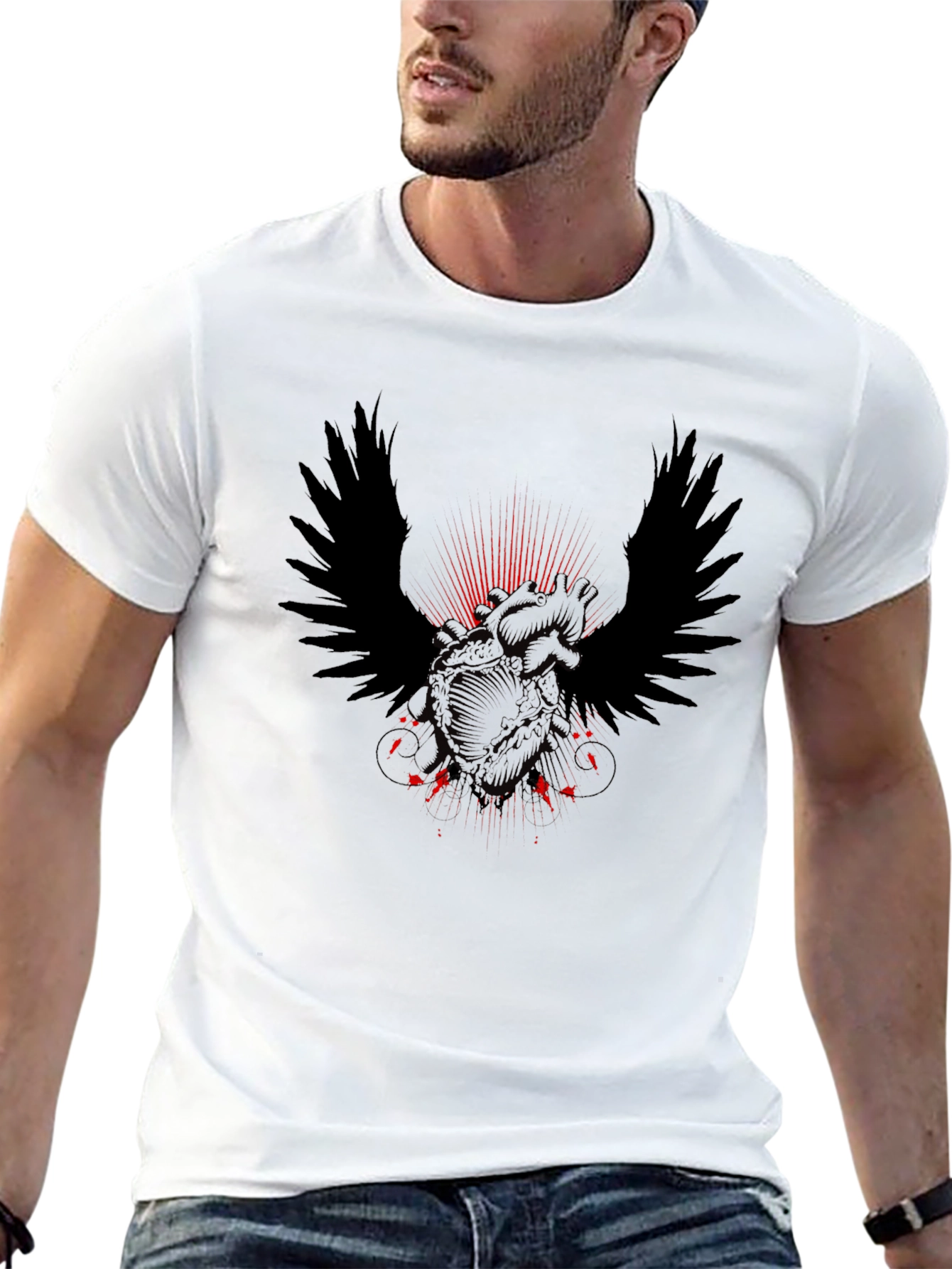 Winged Heart Graphic Tee - Mens Black T-Shirt