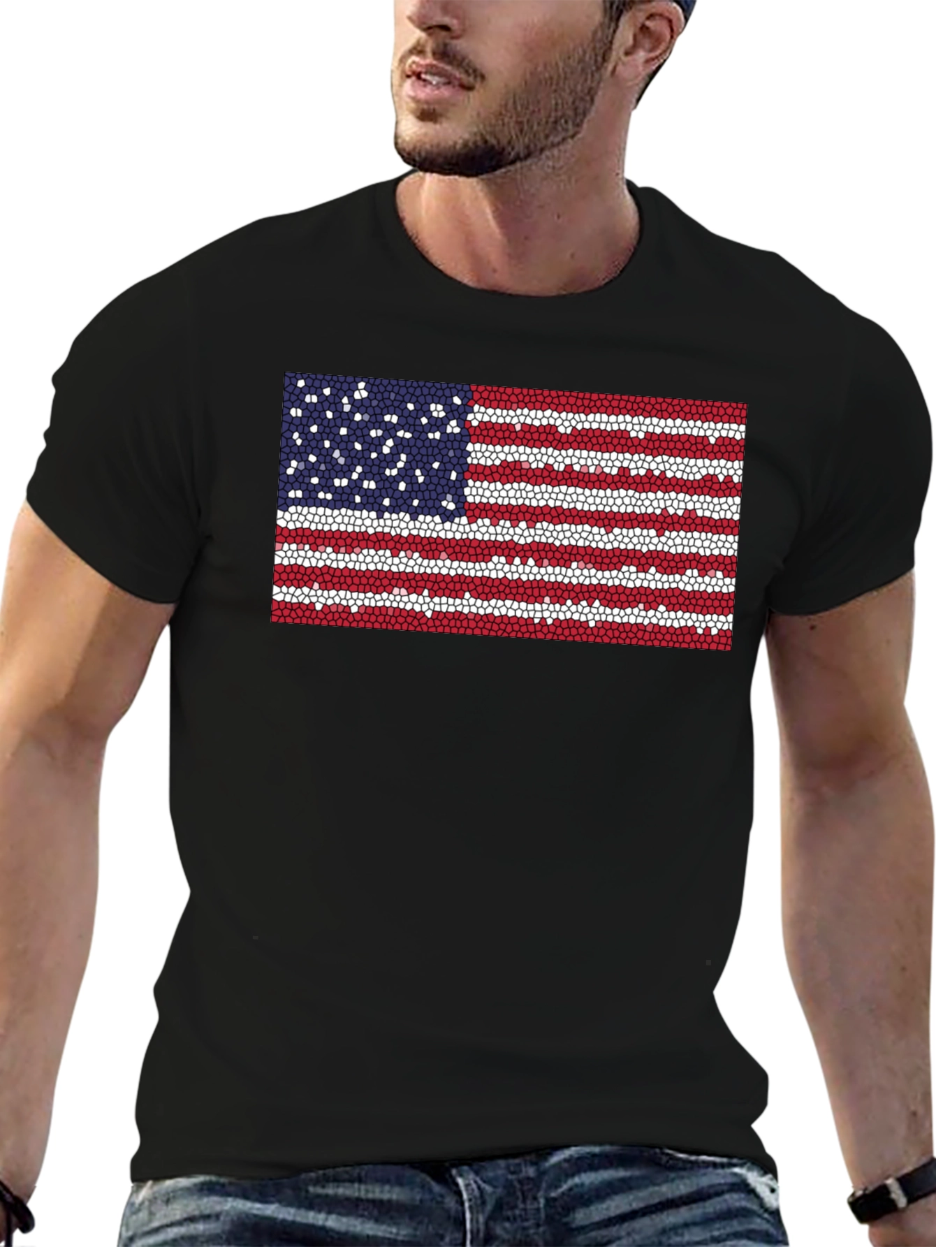 American Flag Mosaic Graphic Tee - Patriotic Style