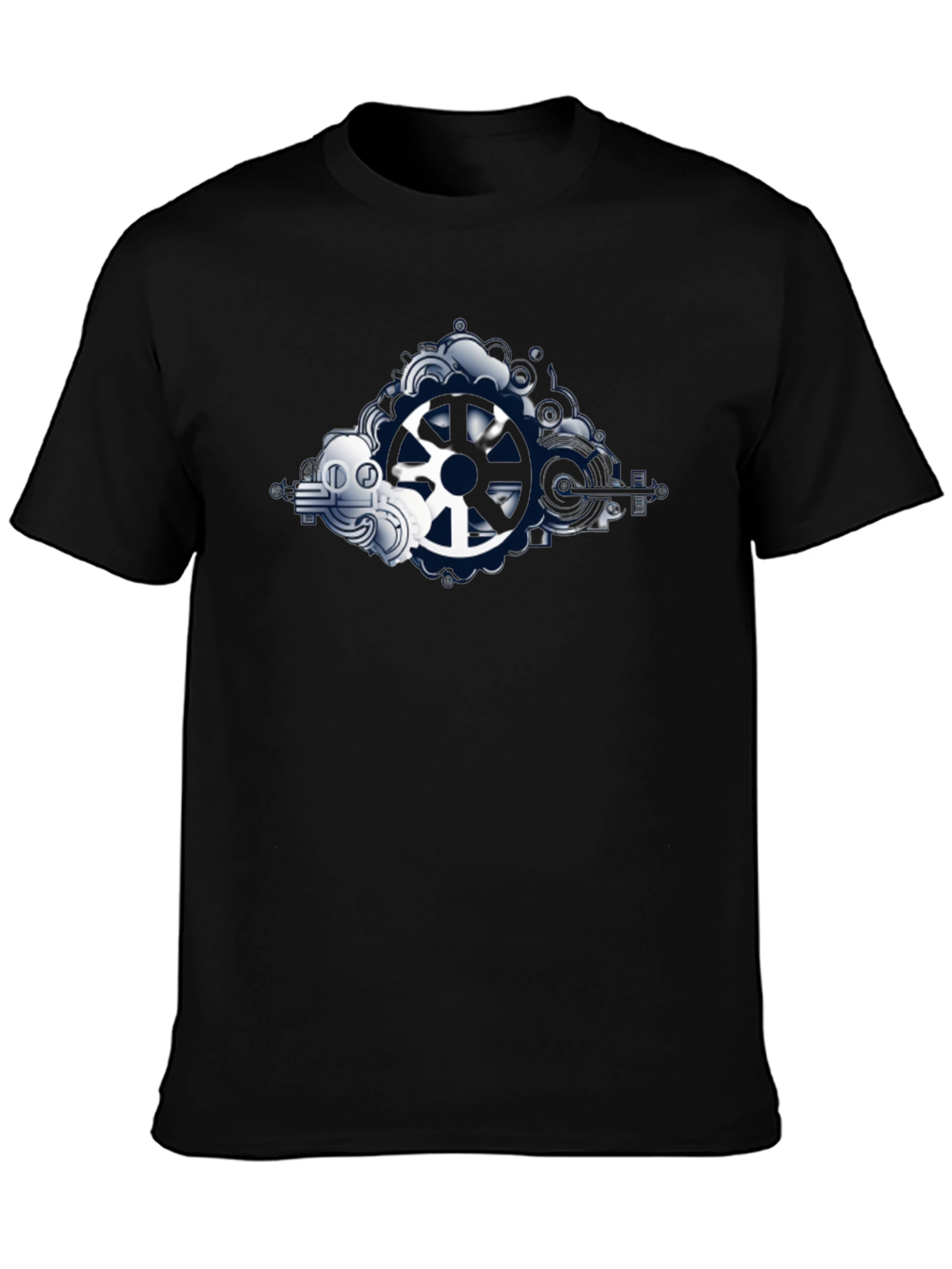 Steampunk Gear Graphic Tee - Black Cotton Blend