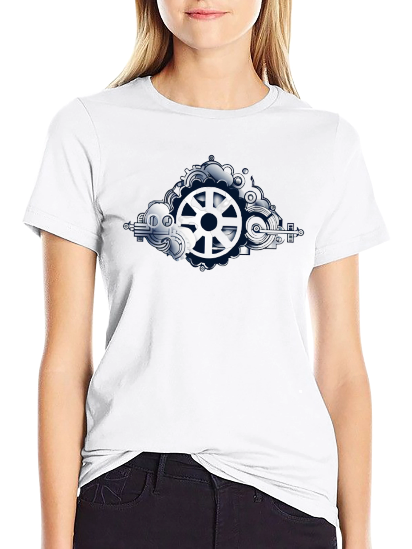 Steampunk Gear Graphic Tee - Black Cotton Blend