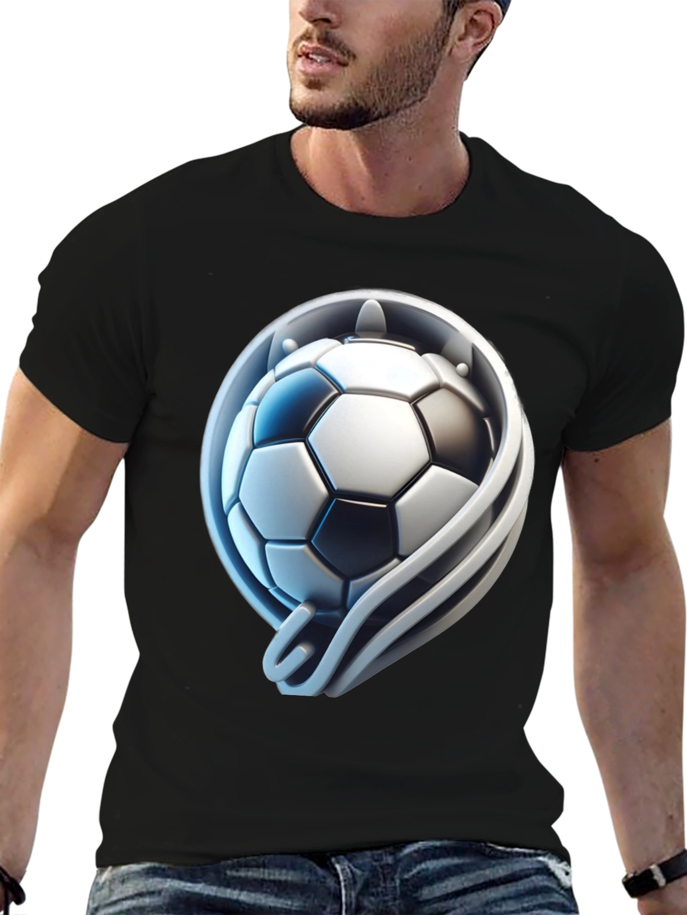 Soccer Ball Graphic Tee - Stylish Black T-Shirt
