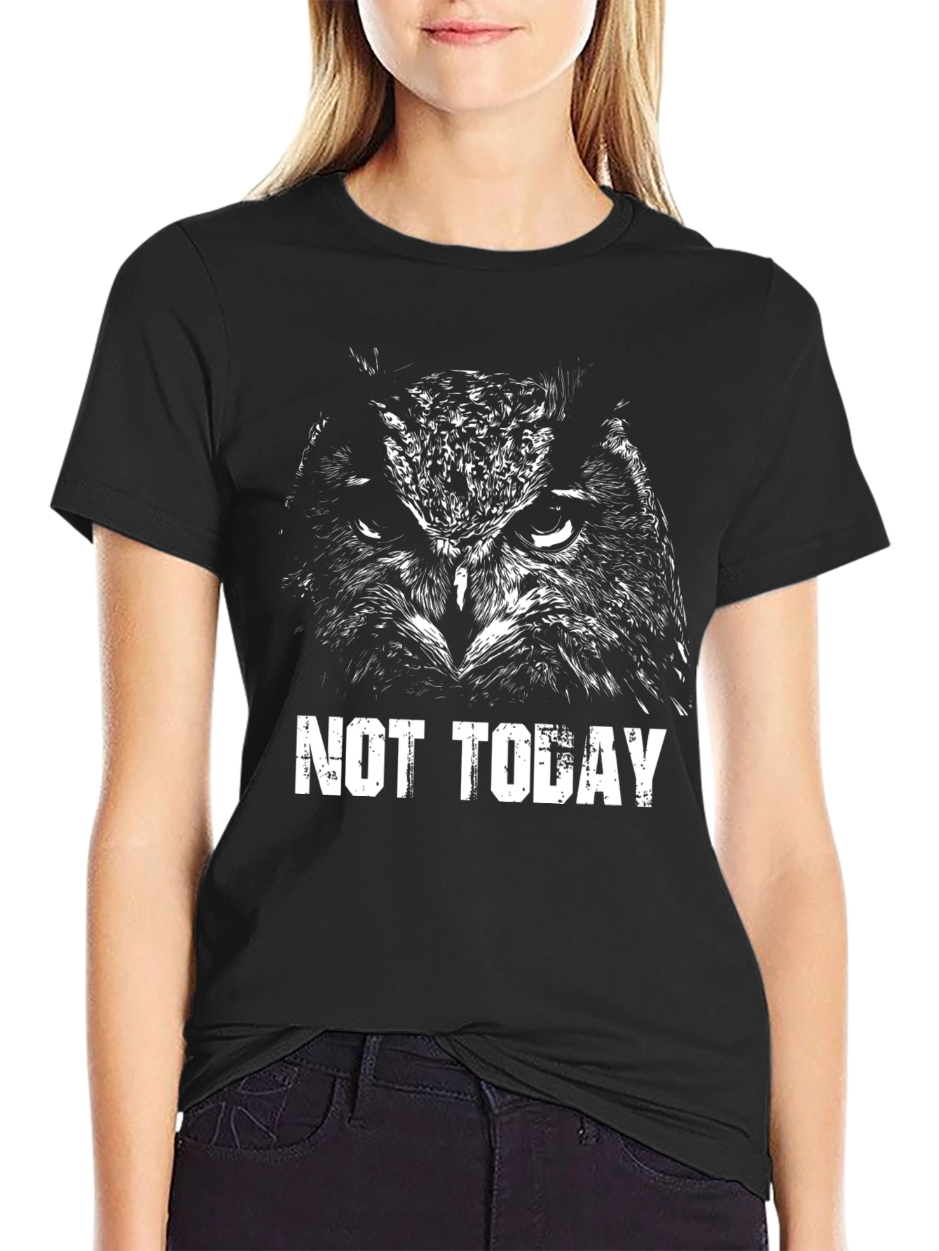 Not Today Owl Graphic Print Black T-Shirt
