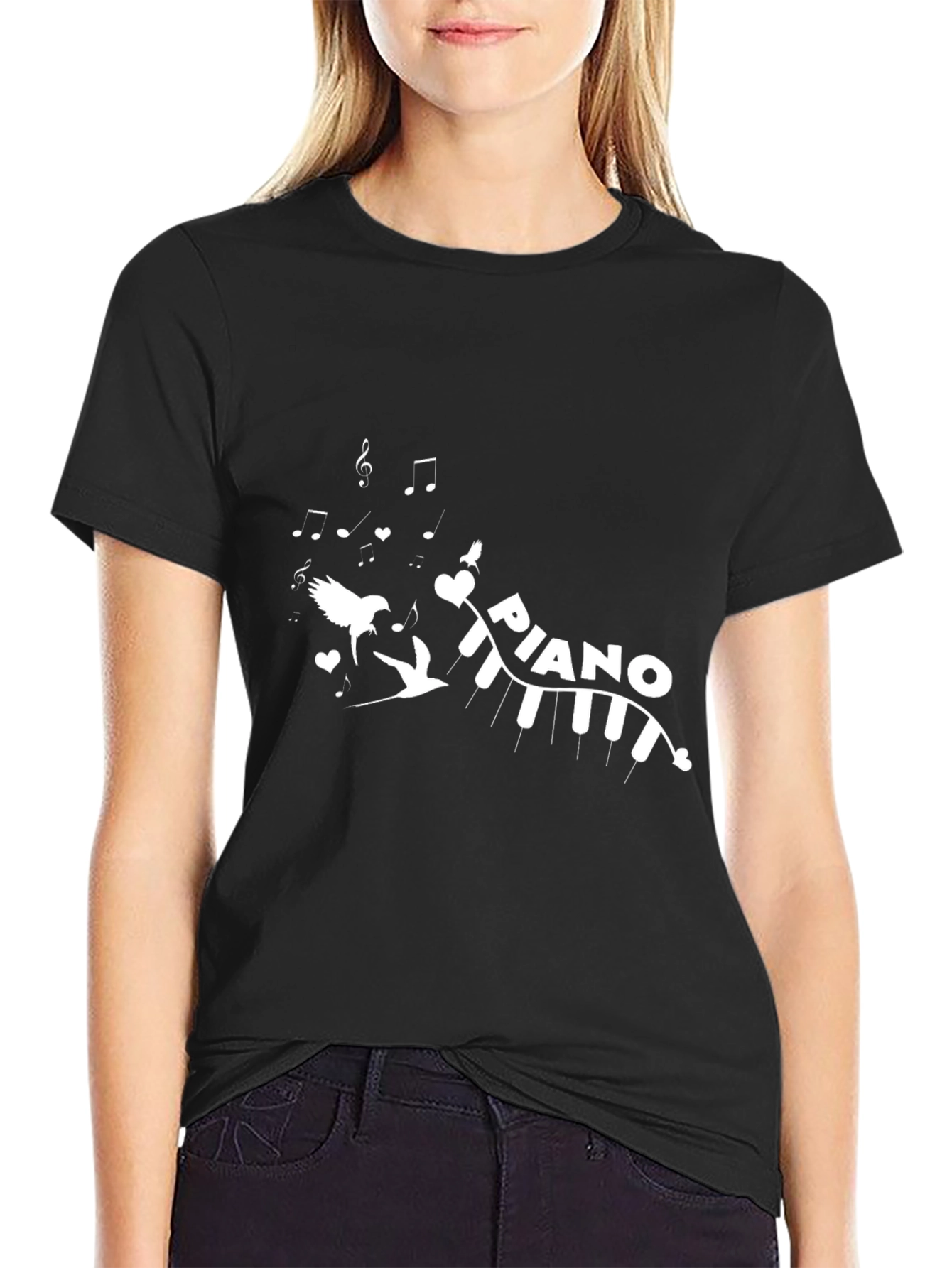 Piano Music Notes Black T-Shirt