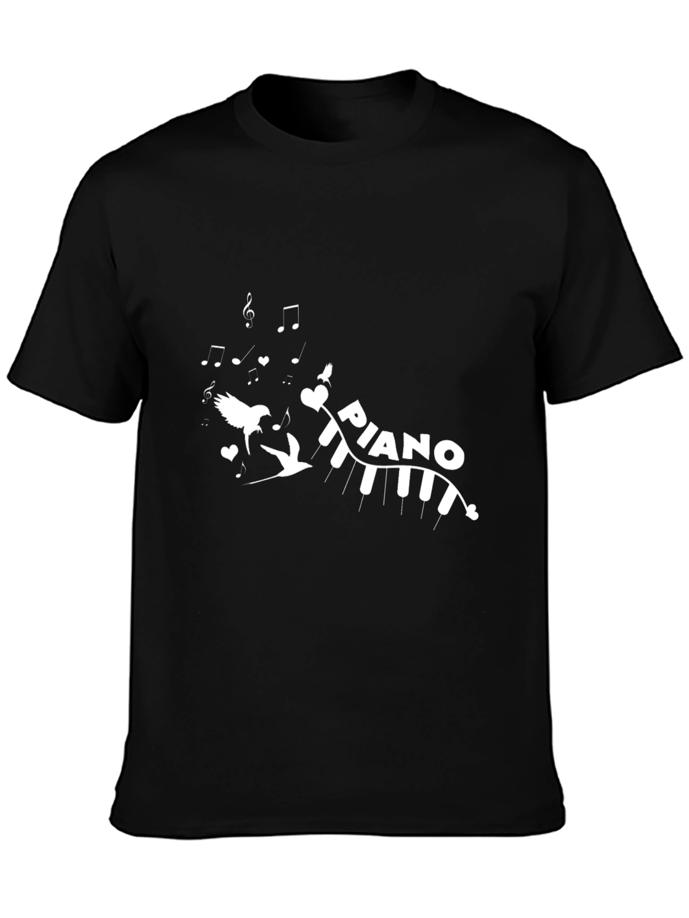Piano Music Notes Black T-Shirt