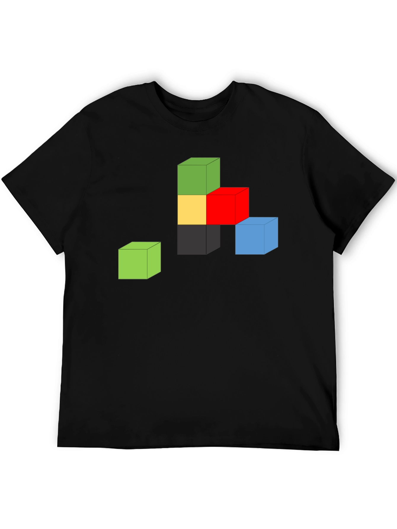Abstract Cube Graphic Tee - Black Cotton Shirt