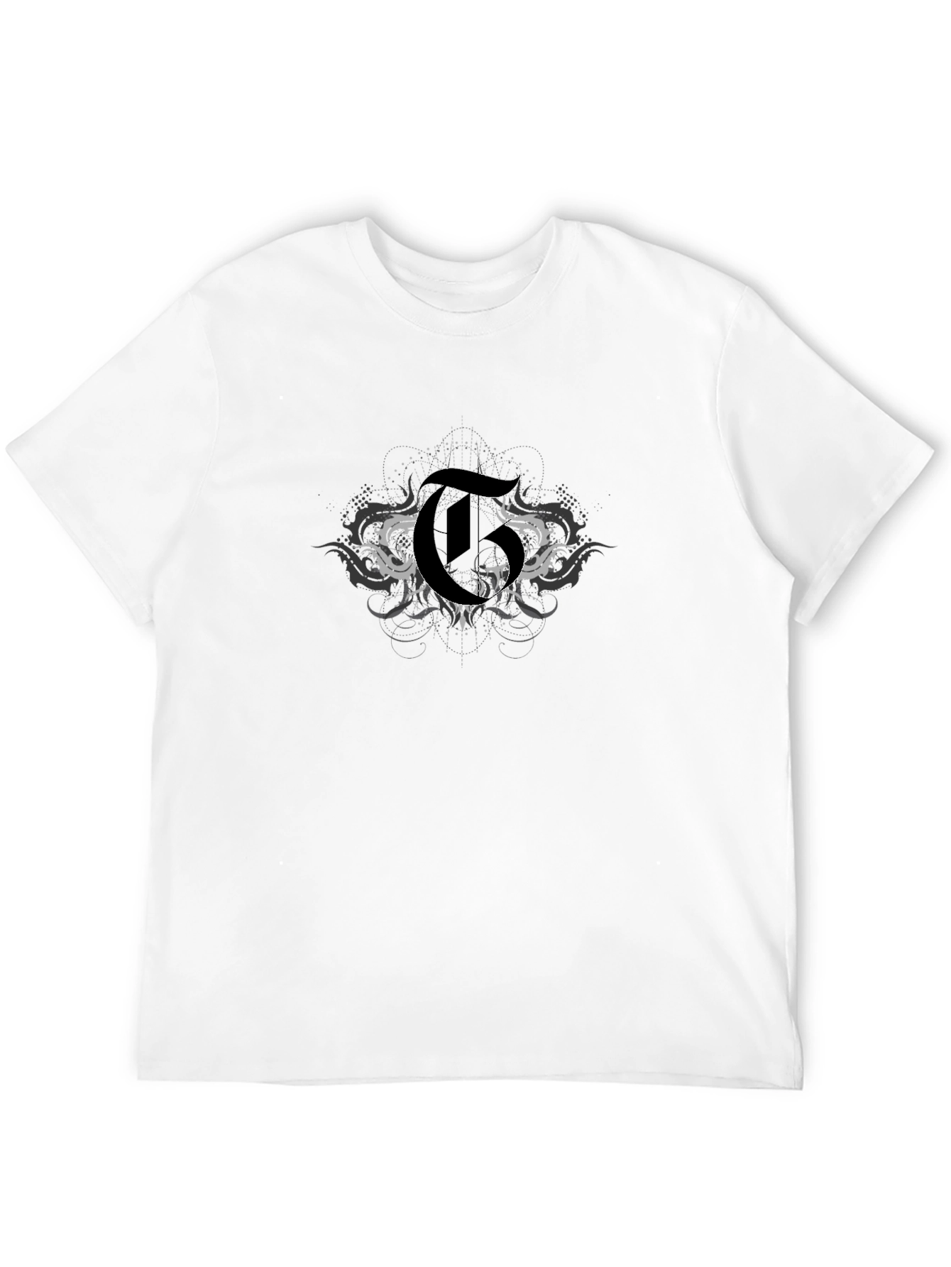 Mens Black Graphic T-Shirt with Gothic Letter Design