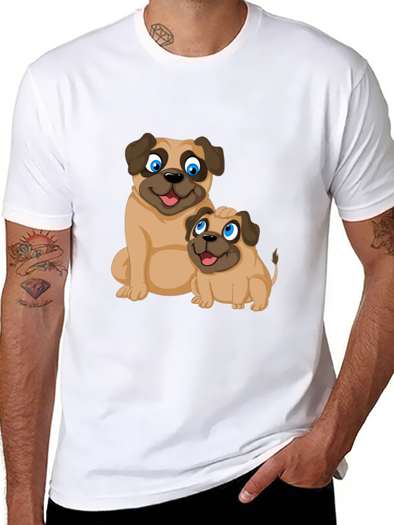 Cute Pug Graphic T-Shirt - Black Casual