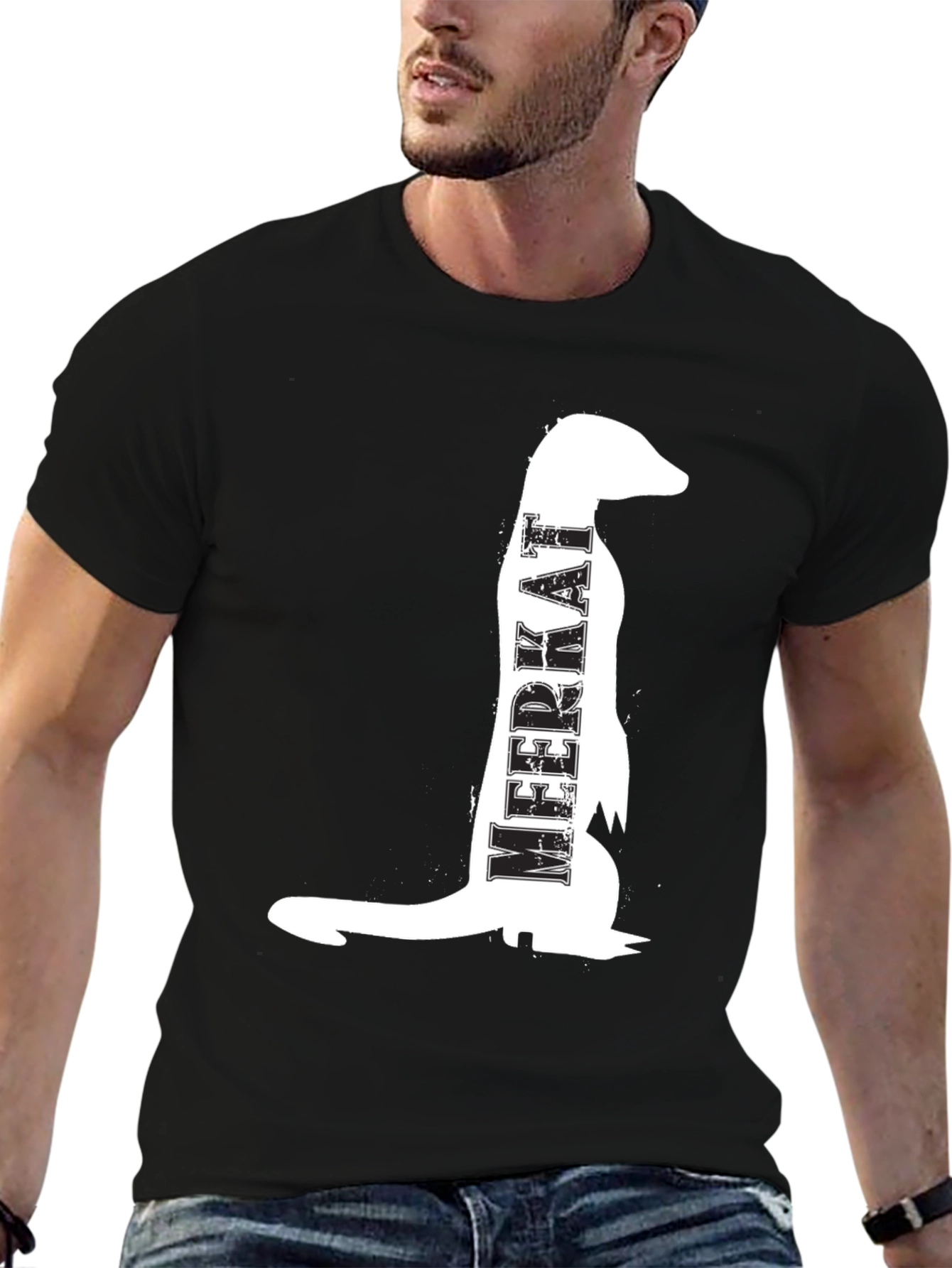 Meerkat Graphic T-Shirt - Mens Black Crew Neck Tee
