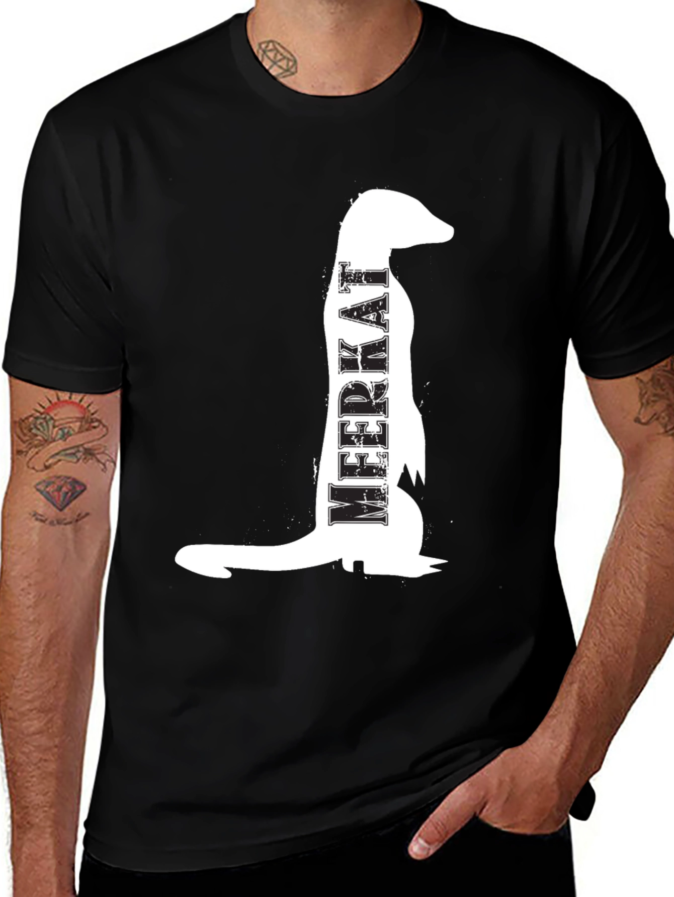 Meerkat Graphic T-Shirt - Mens Black Crew Neck Tee