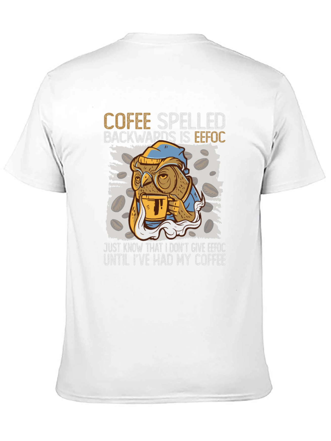 Coffee Owl T-Shirt - Cofee Spelled Backwards Novelty Tee