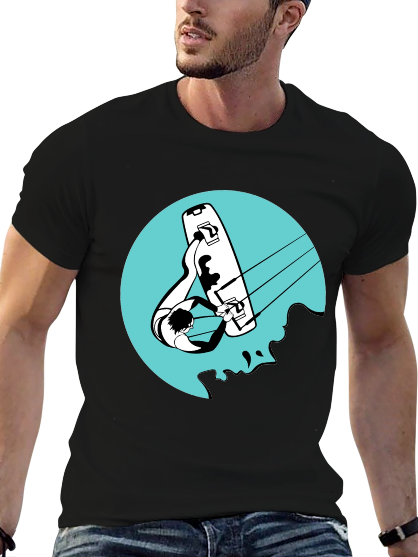Kitesurfing Graphic Tee - Black Cotton T-Shirt