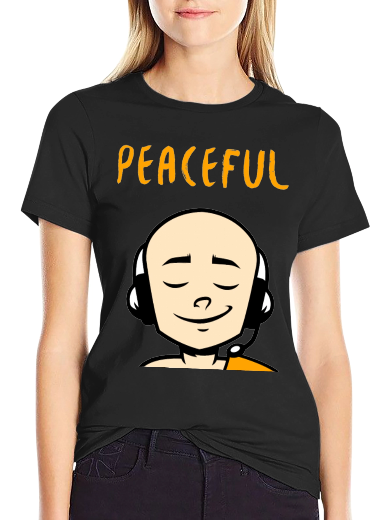 Peaceful Monk Graphic T-Shirt - Black Crew Neck Tee