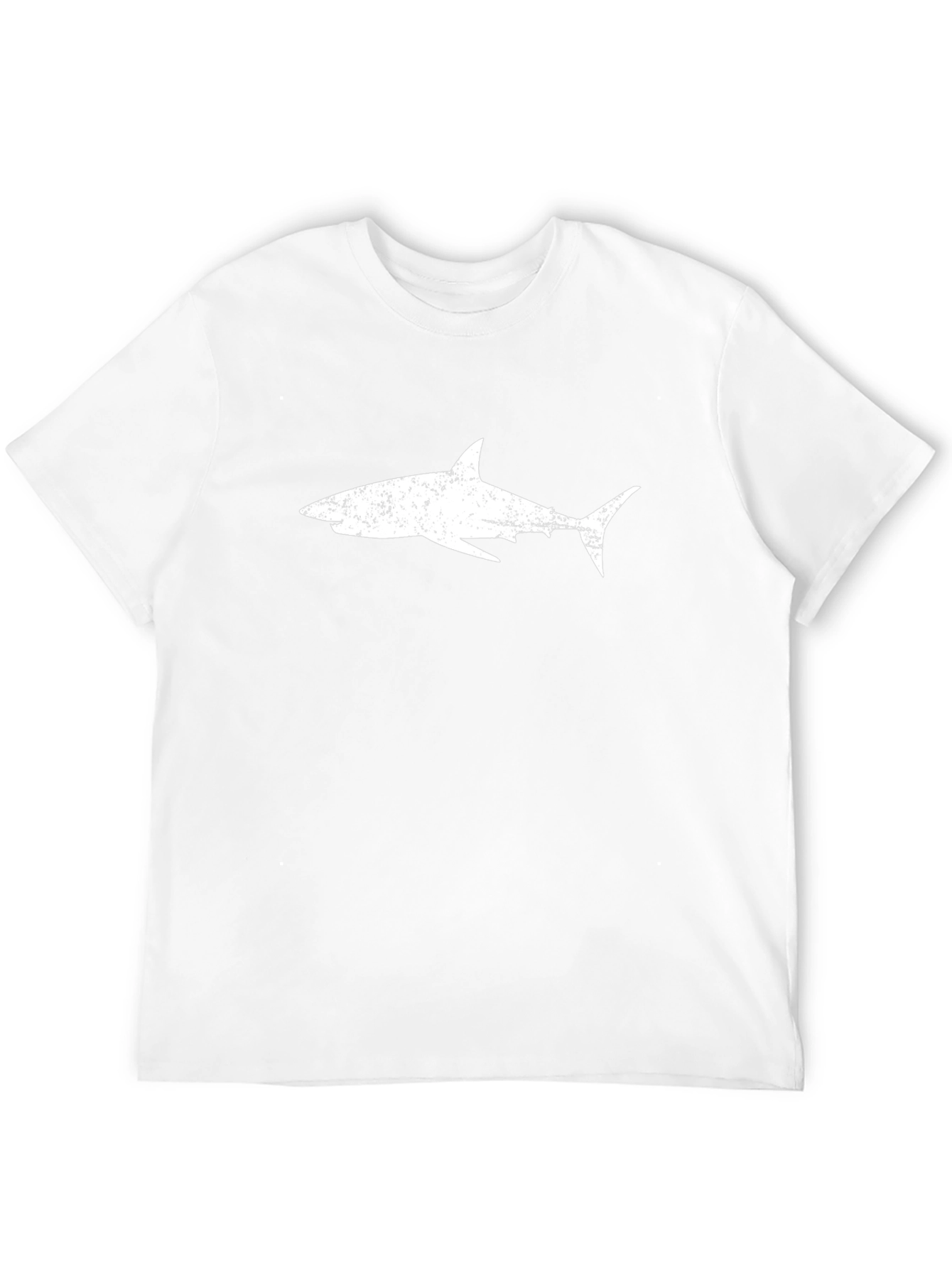 Mens Black T-Shirt with Distressed White Shark Graphic