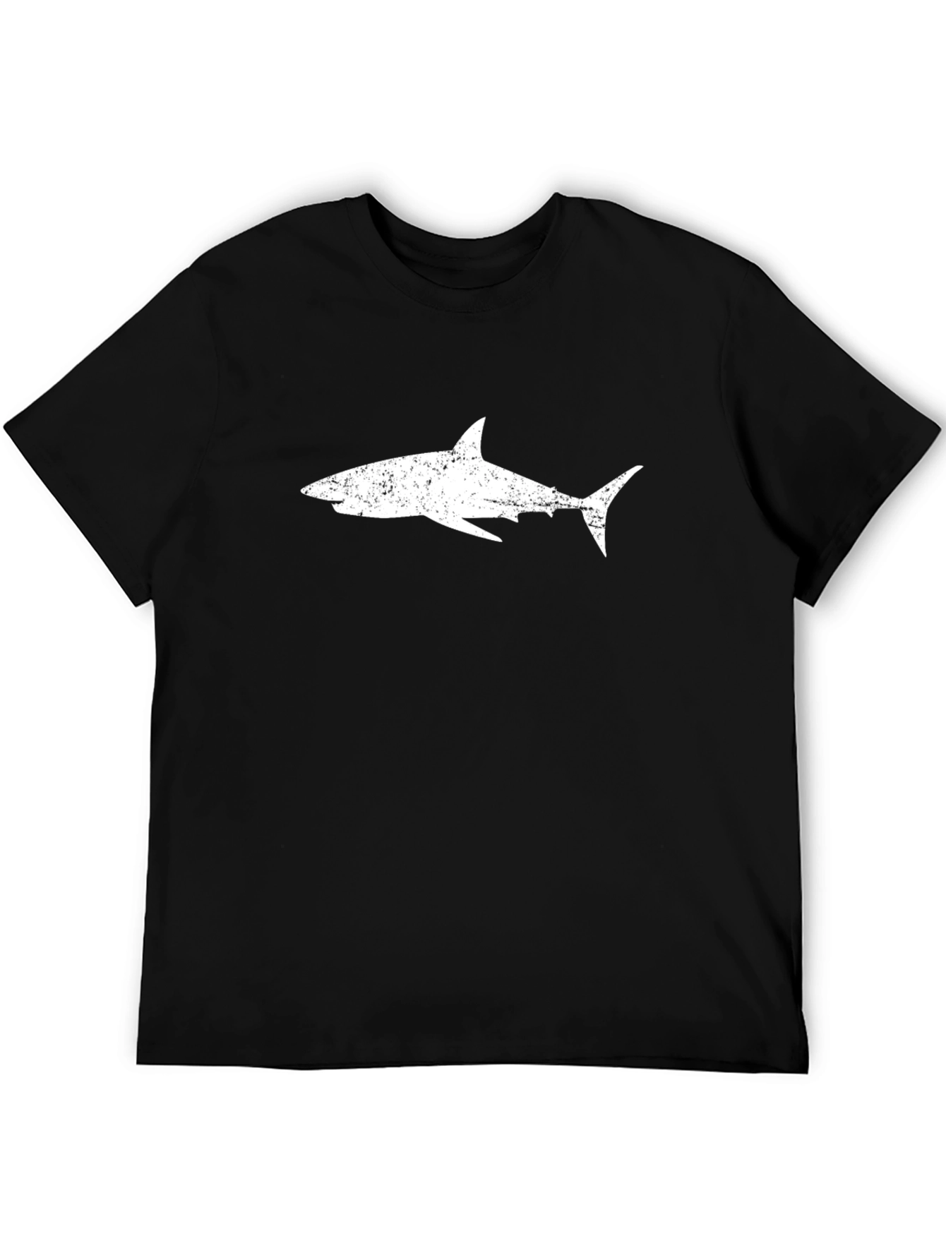 Mens Black T-Shirt with Distressed White Shark Graphic