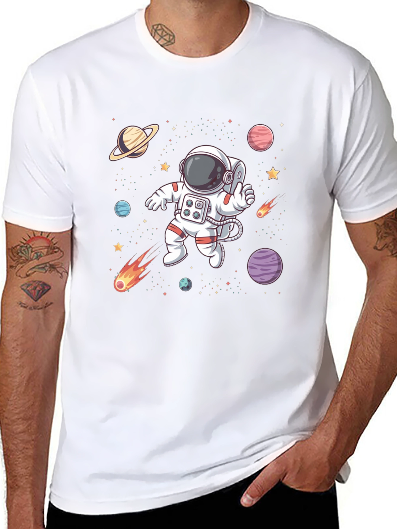 Astronaut Space T-Shirt - Black Cotton Graphic Tee