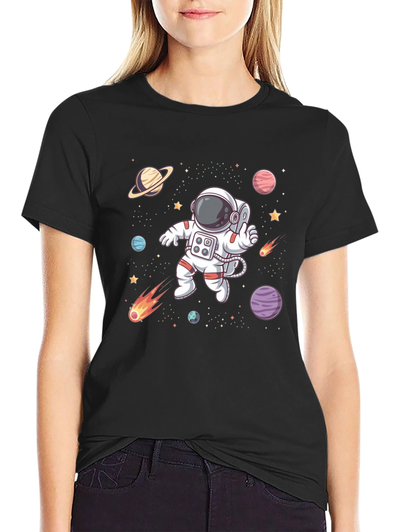 Astronaut Space T-Shirt - Black Cotton Graphic Tee