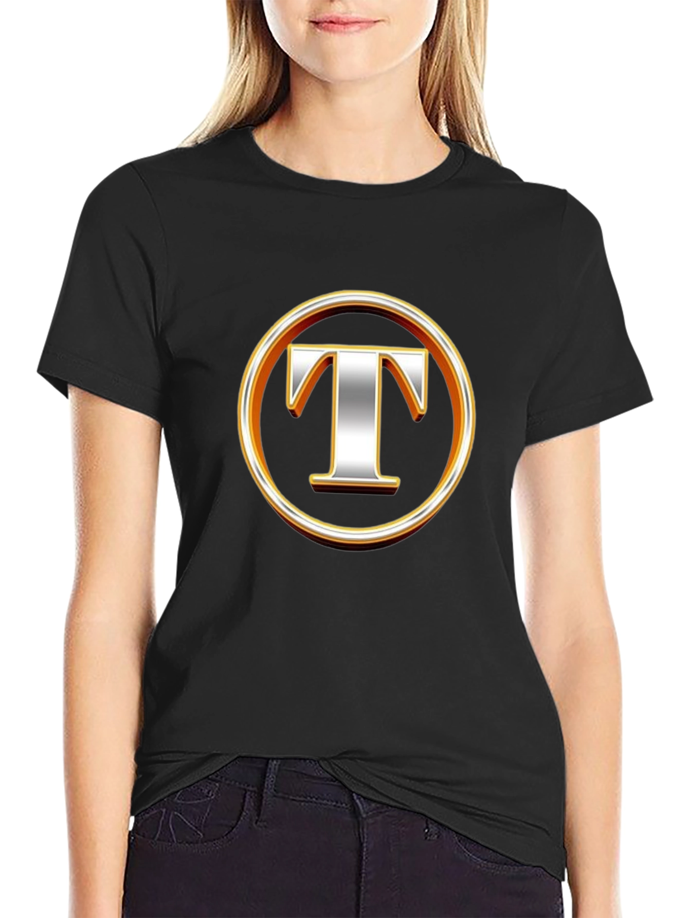 Letter T Graphic Black T-Shirt