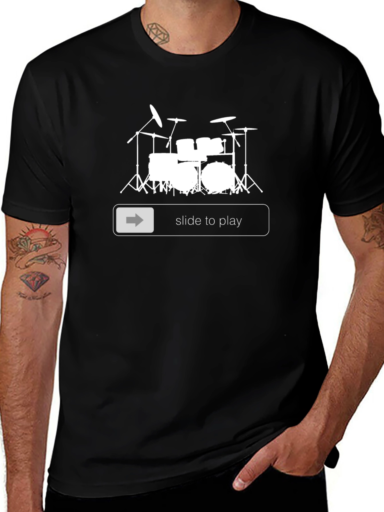 Drum Set Slide To Play Black T-Shirt