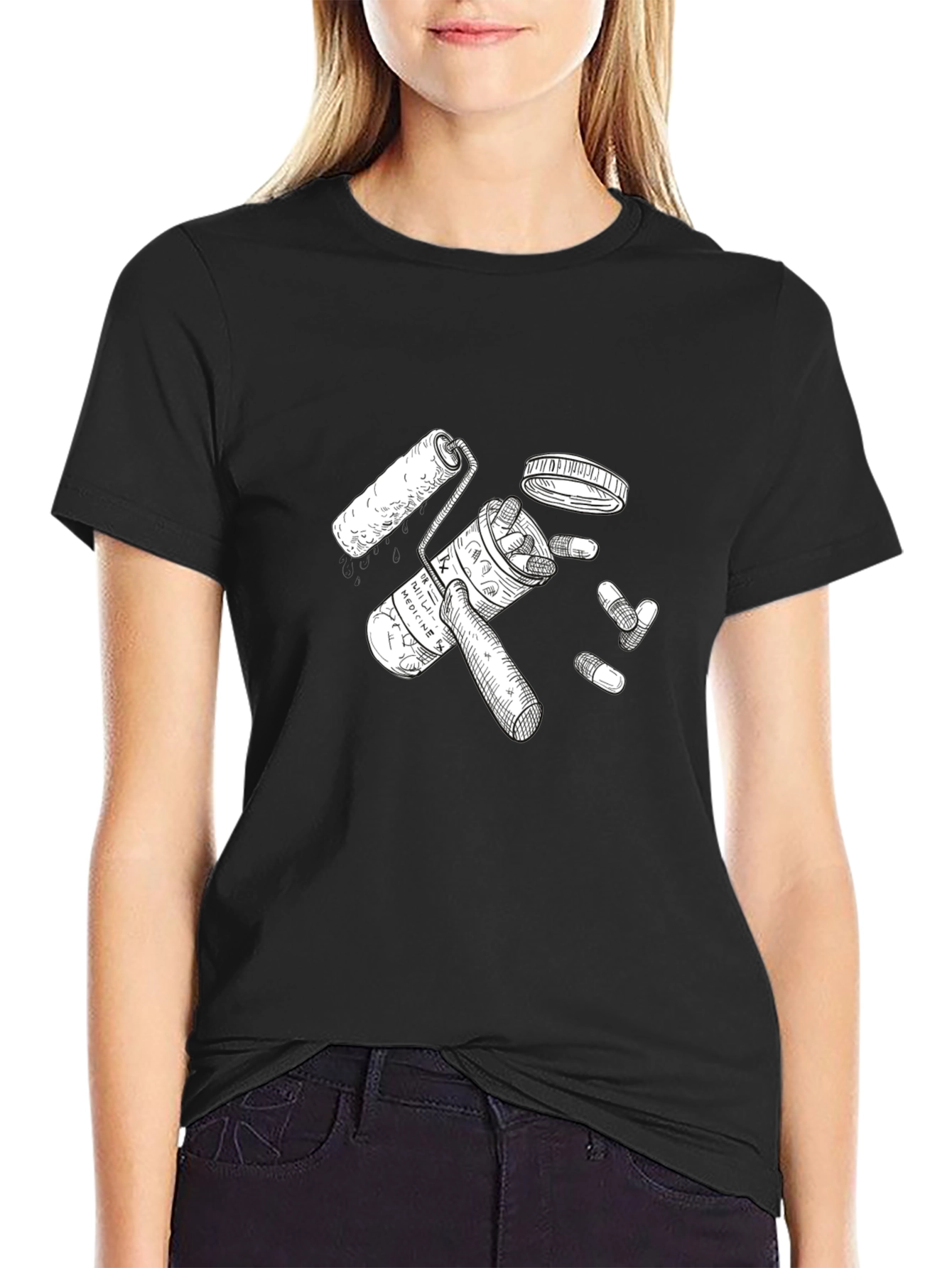 Pills & Roller Black Graphic Tee