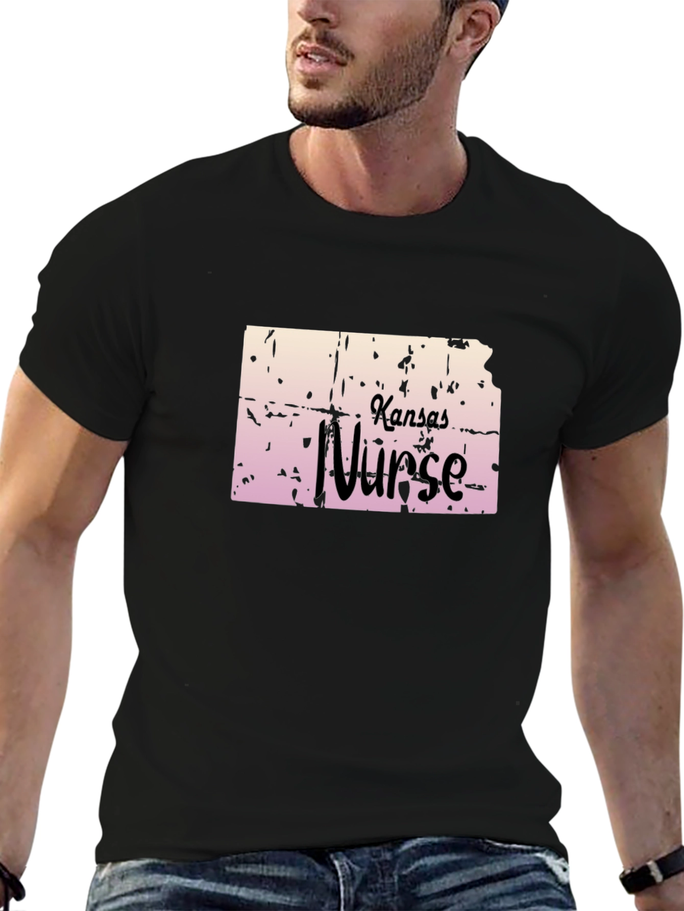 Kansas Nurse Graphic Tee - Black Cotton T-Shirt