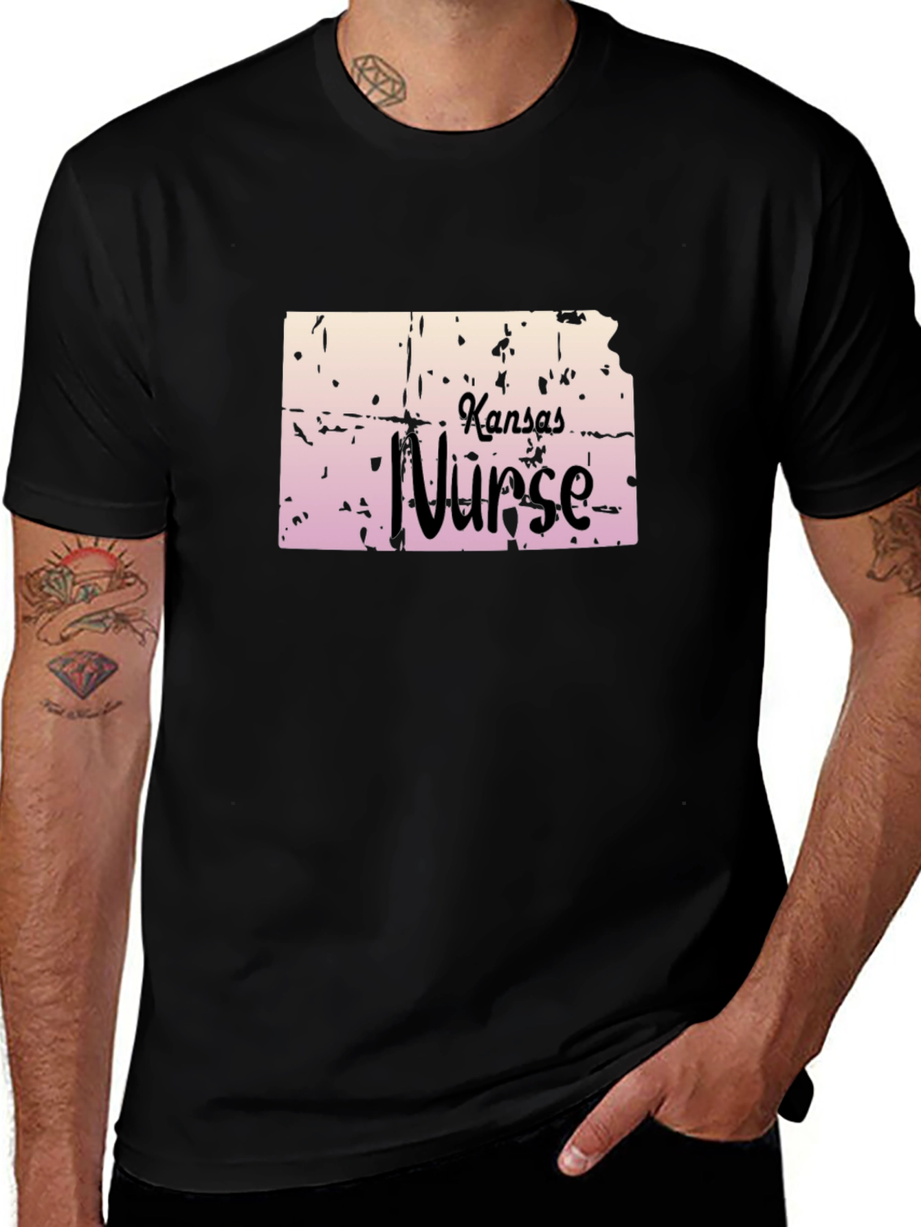 Kansas Nurse Graphic Tee - Black Cotton T-Shirt