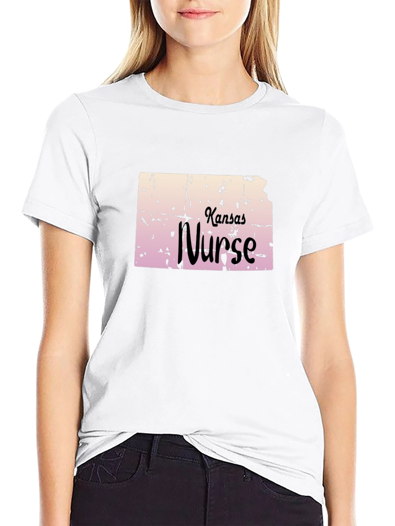 Kansas Nurse Graphic Tee - Black Cotton T-Shirt