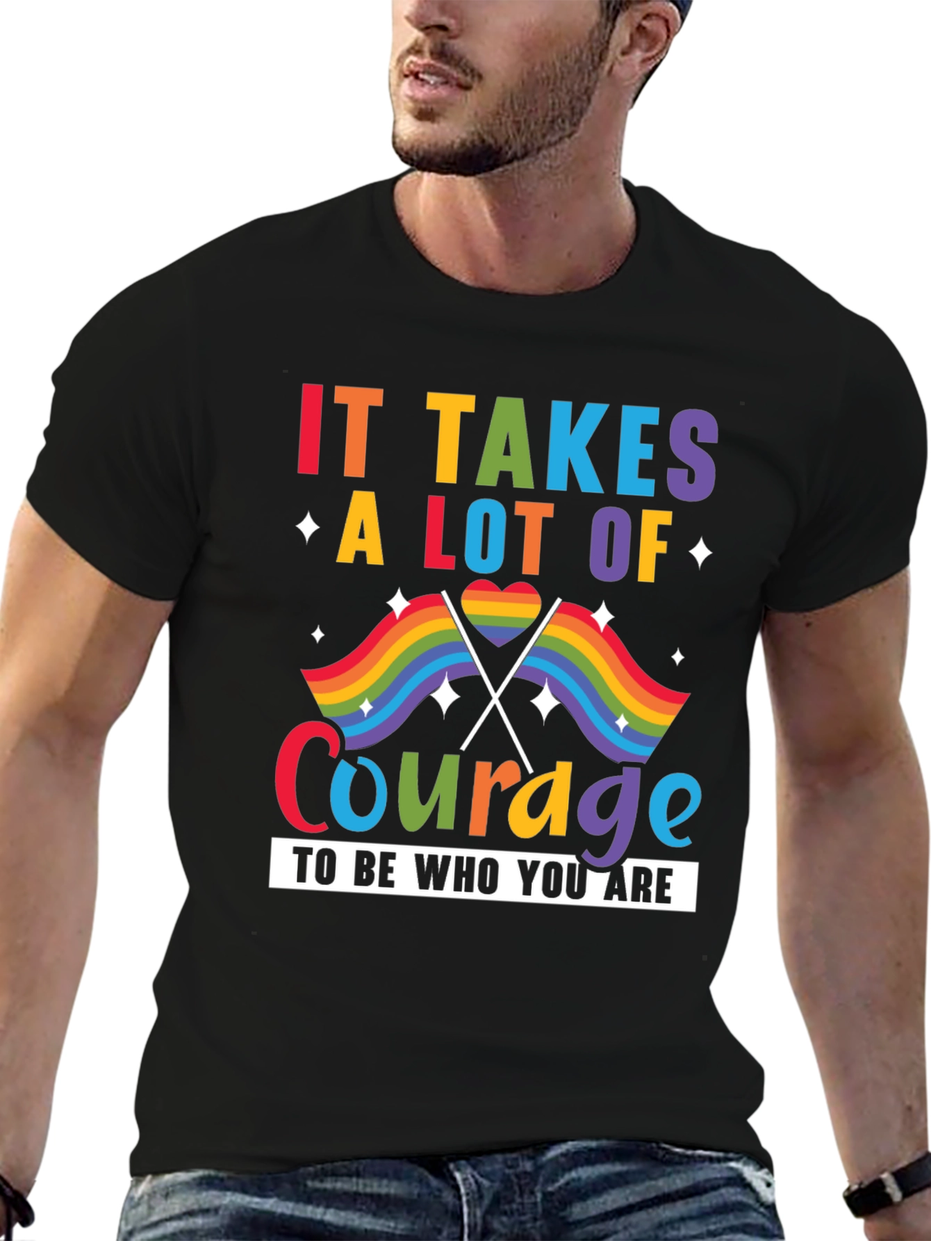 Pride Courage T-Shirt: LGBTQ+ Rainbow Flag Design