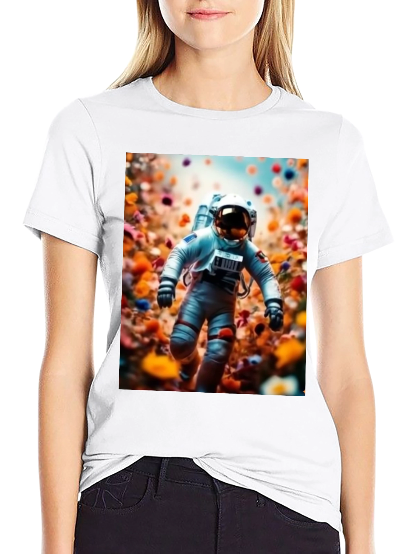 Astronaut in Flowers Graphic T-Shirt