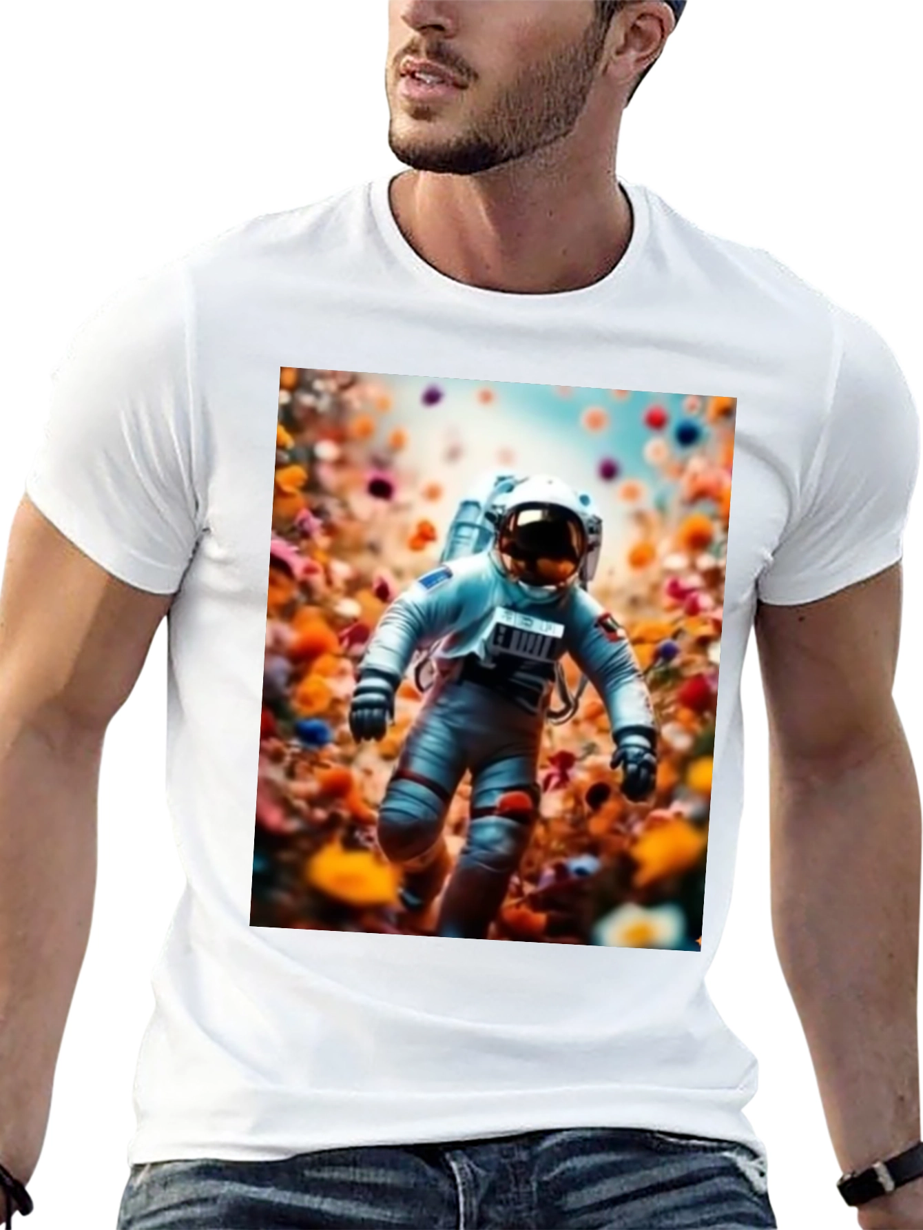 Astronaut in Flowers Graphic T-Shirt