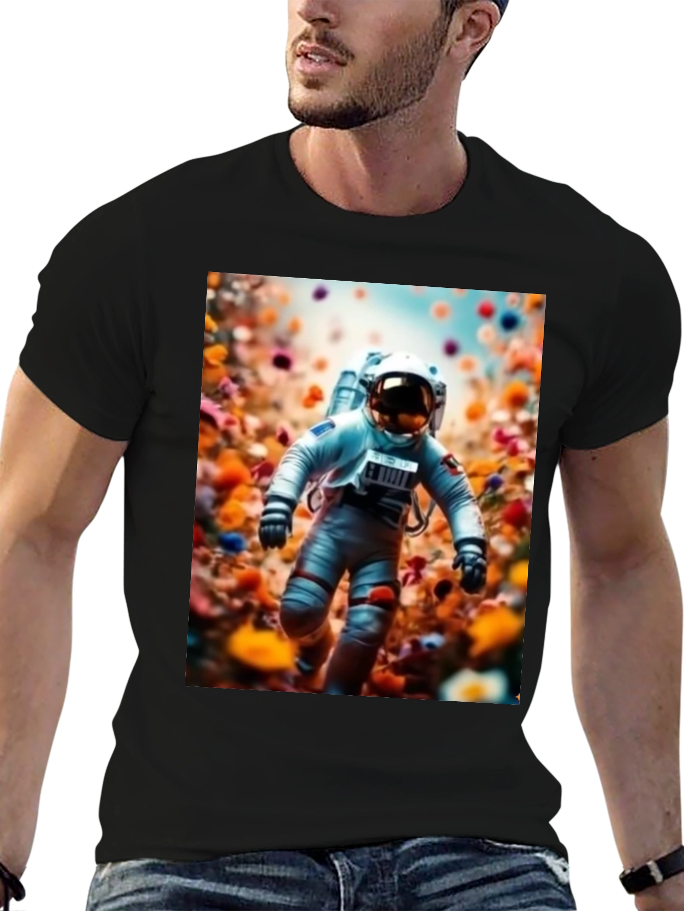 Astronaut in Flowers Graphic T-Shirt